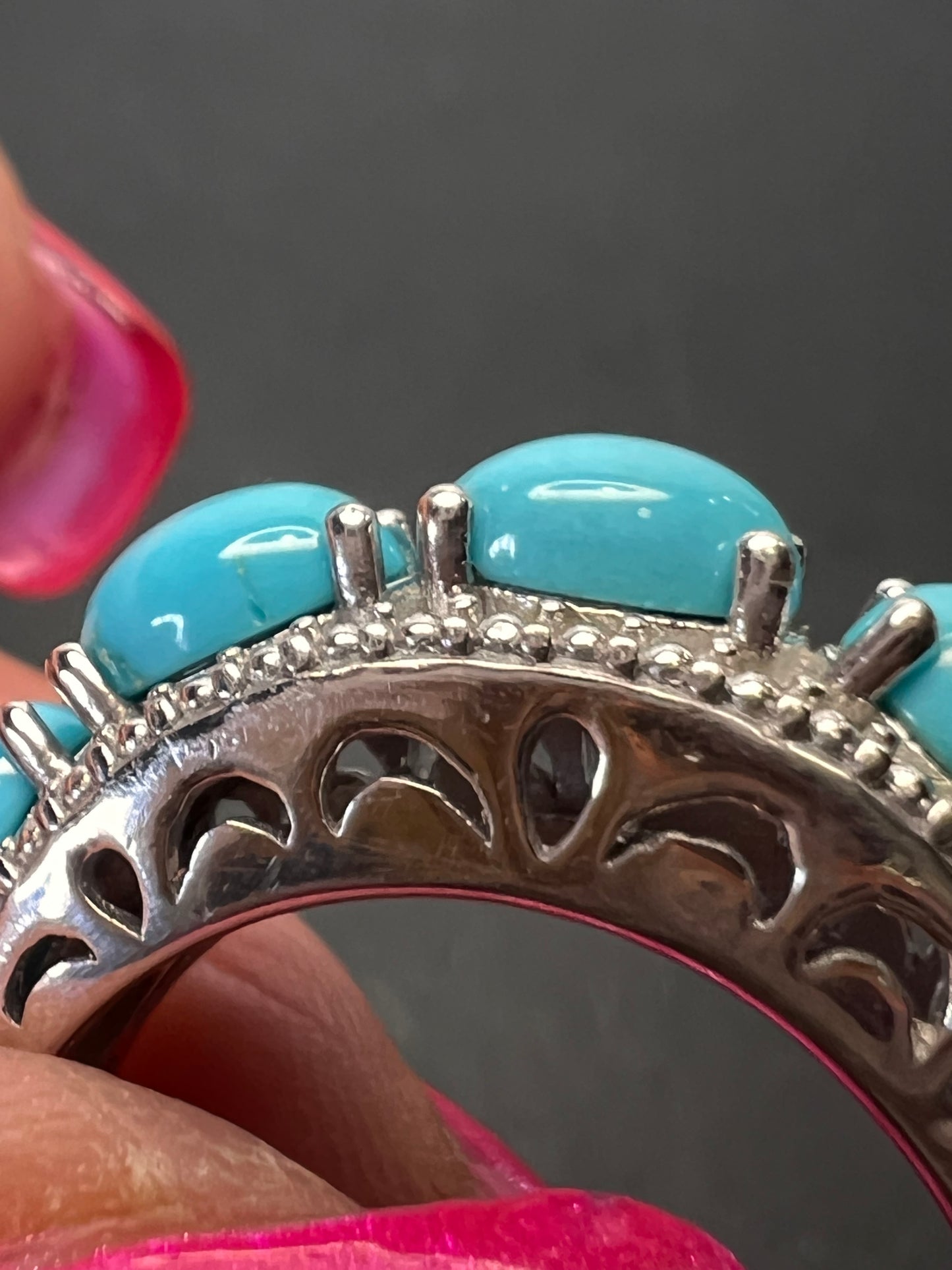 Sleeping Beauty turquoise five stone sterling silver ring size 9