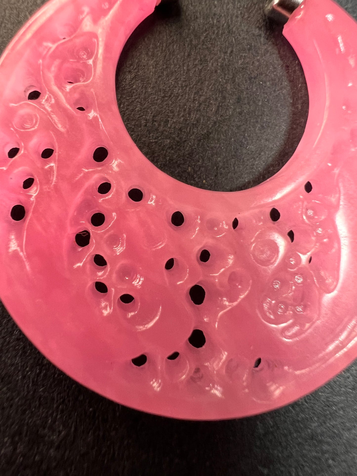 NEW pink jade carved dragon hoop earrings with sterling silver closures