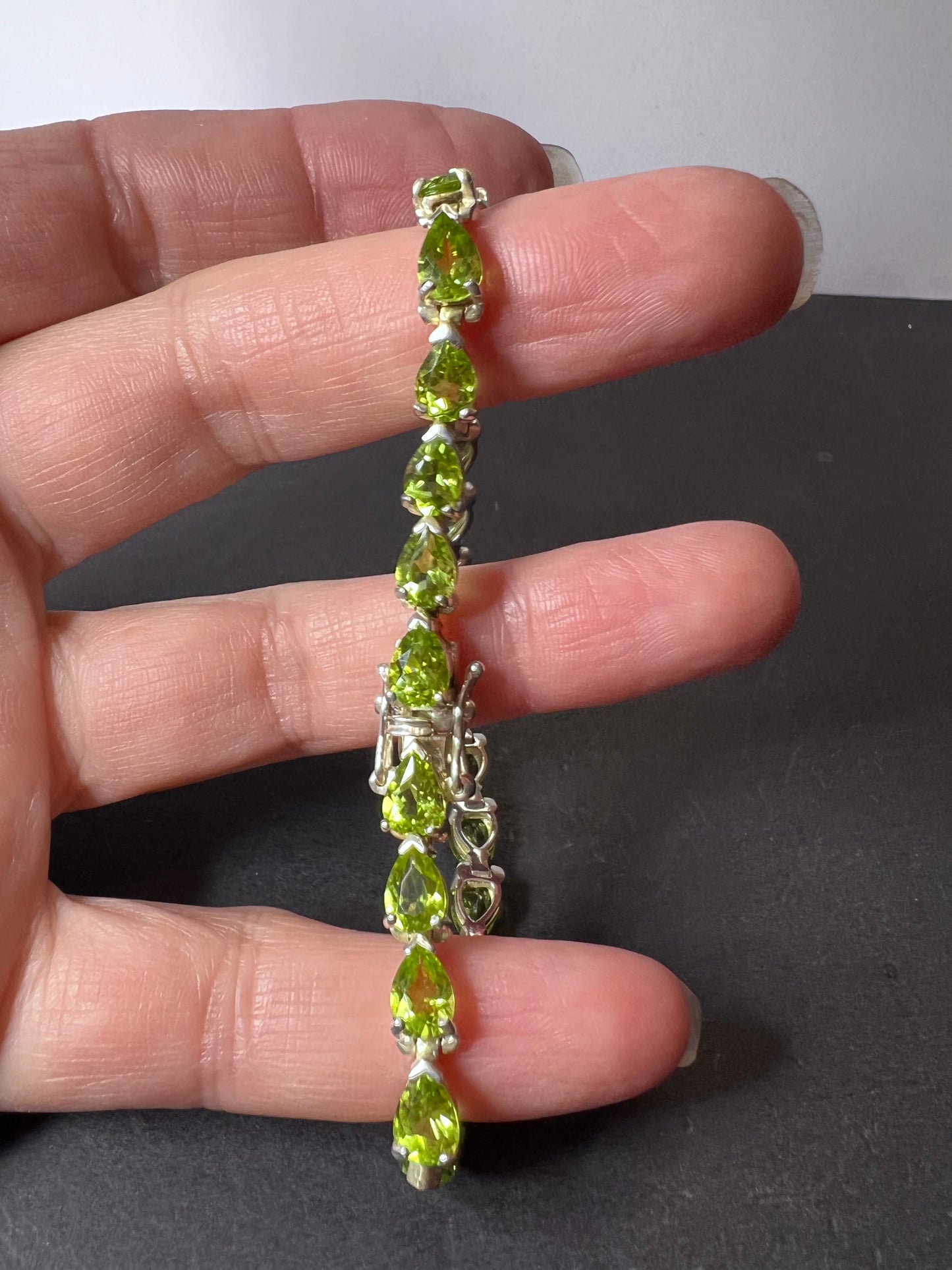 Peridot and sterling silver tennis bracelet