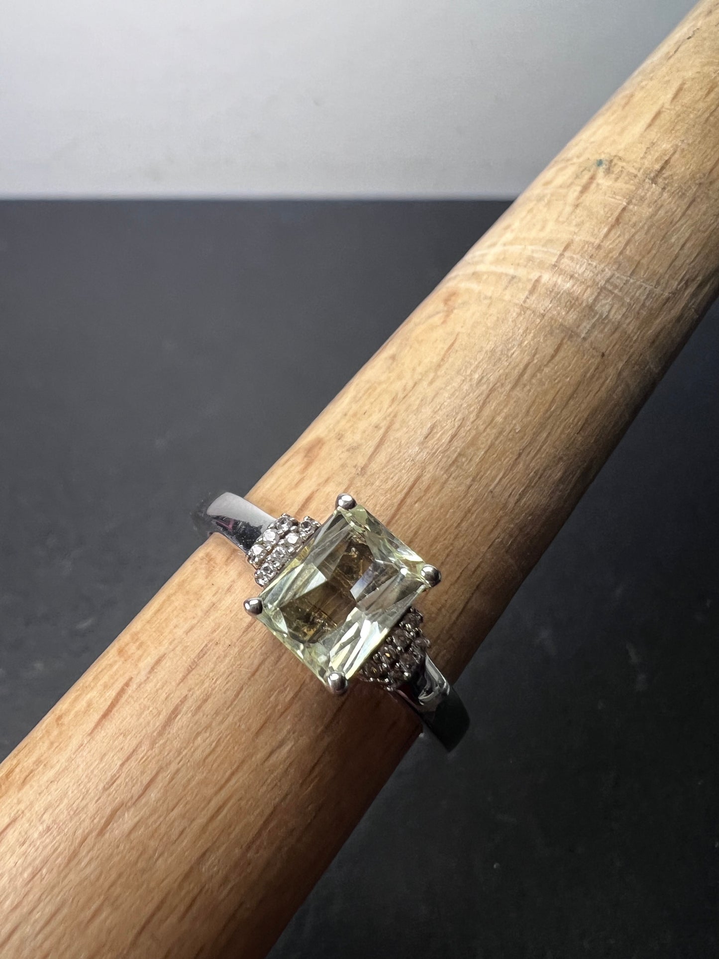 Prasiolite and zircon Sterling silver ring size 9