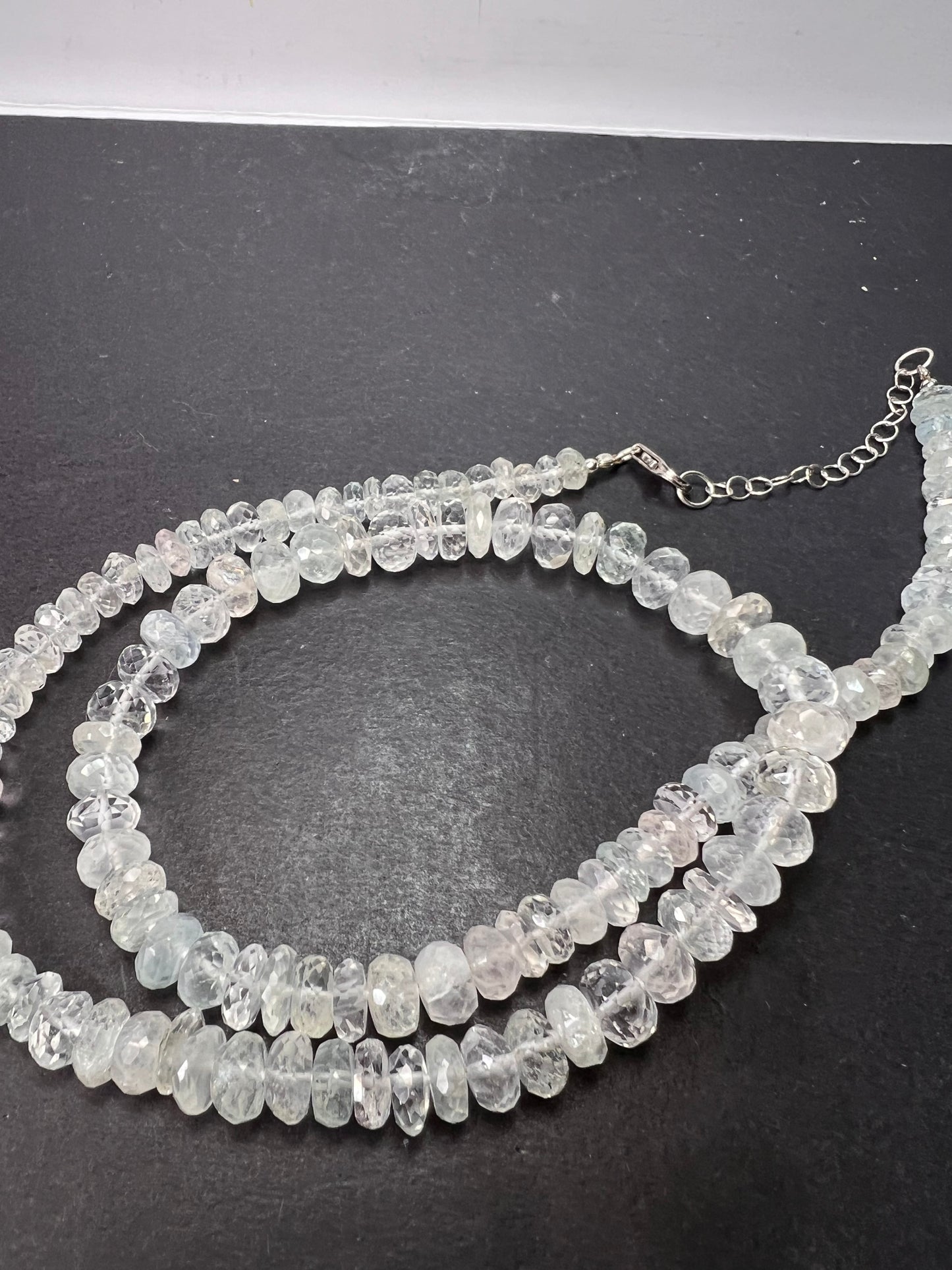 Natural faceted rondelle beaded necklace with platinum over sterling lobster clasp 20 inch