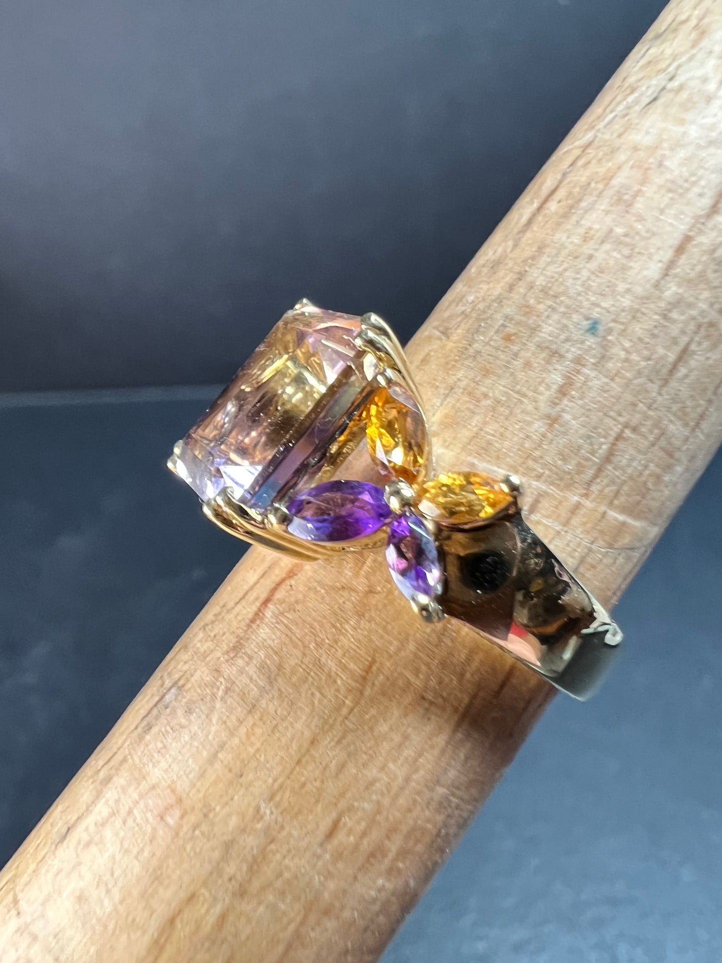 Ametrine Citrine Amethyst Ring Gold Plated 925 Size 7