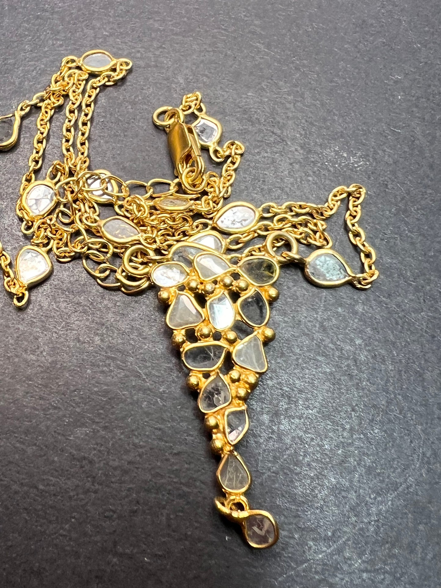 Polki diamond station necklace in vermeil gold over sterling silver