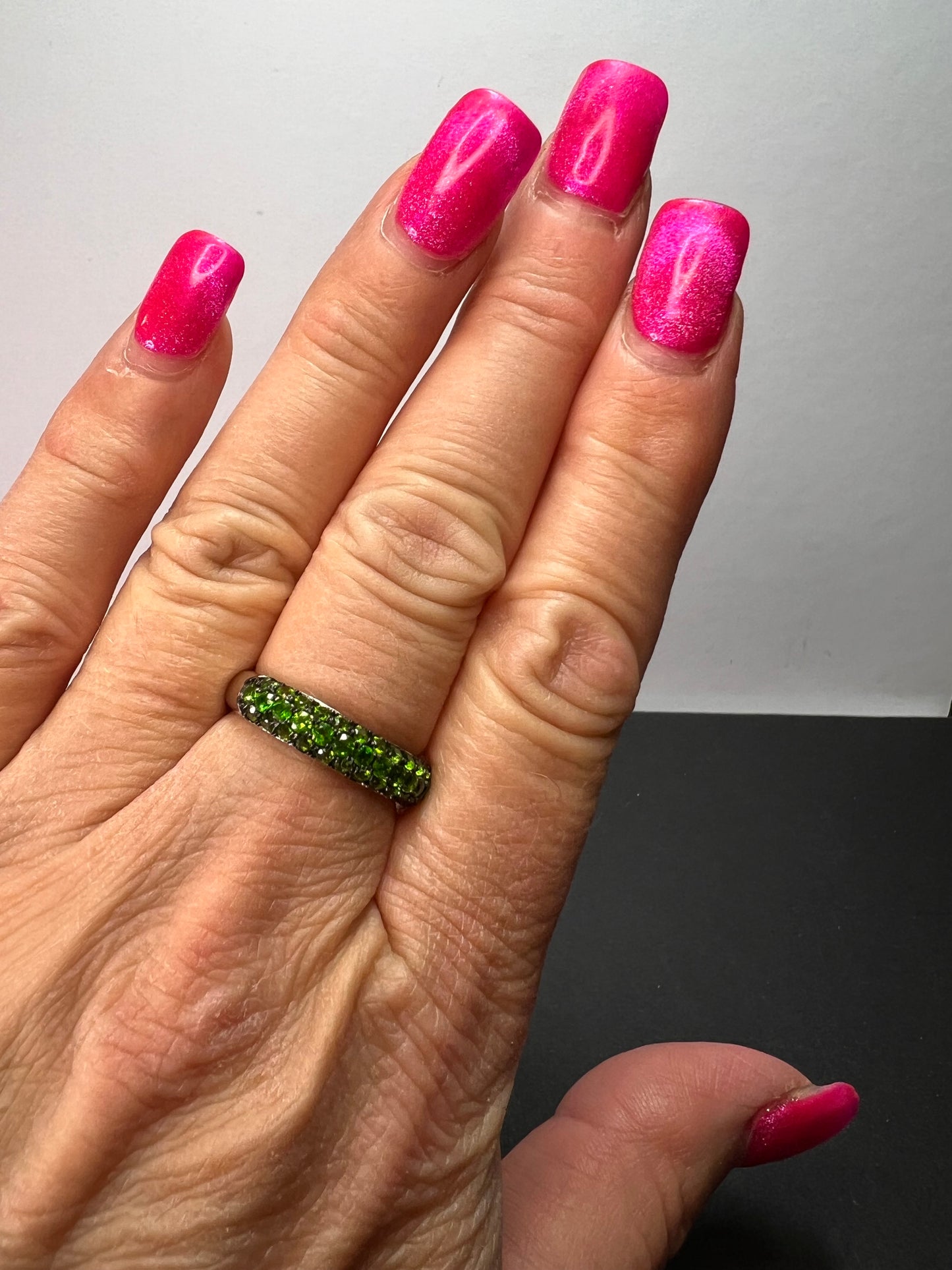 Green Chrome Diopside Rhodium Over Sterling Silver Ring 1.18ctw size 9