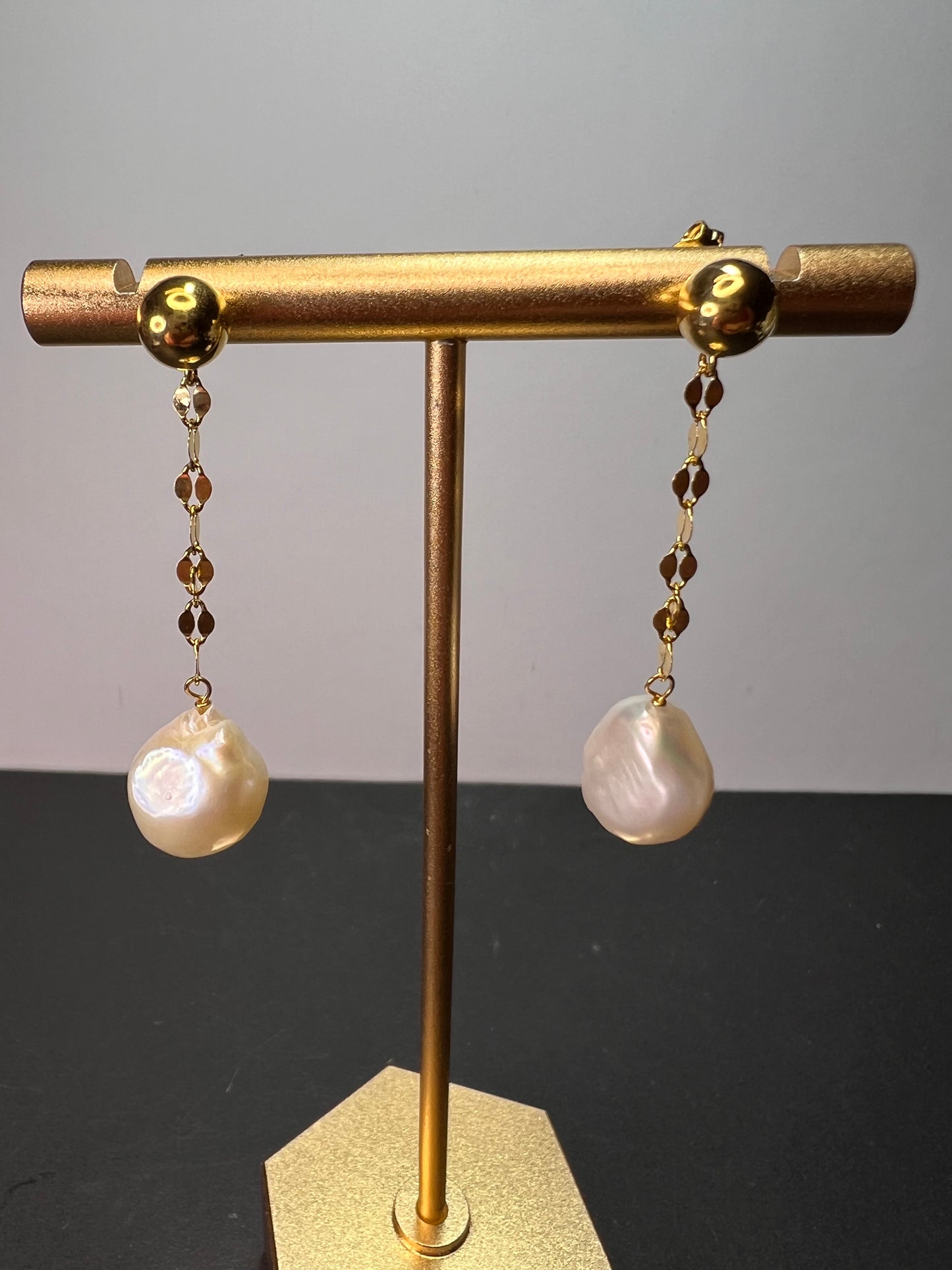 White Cultured Freshwater Pearl 18k Yellow Gold Over Sterling Silver Earrings