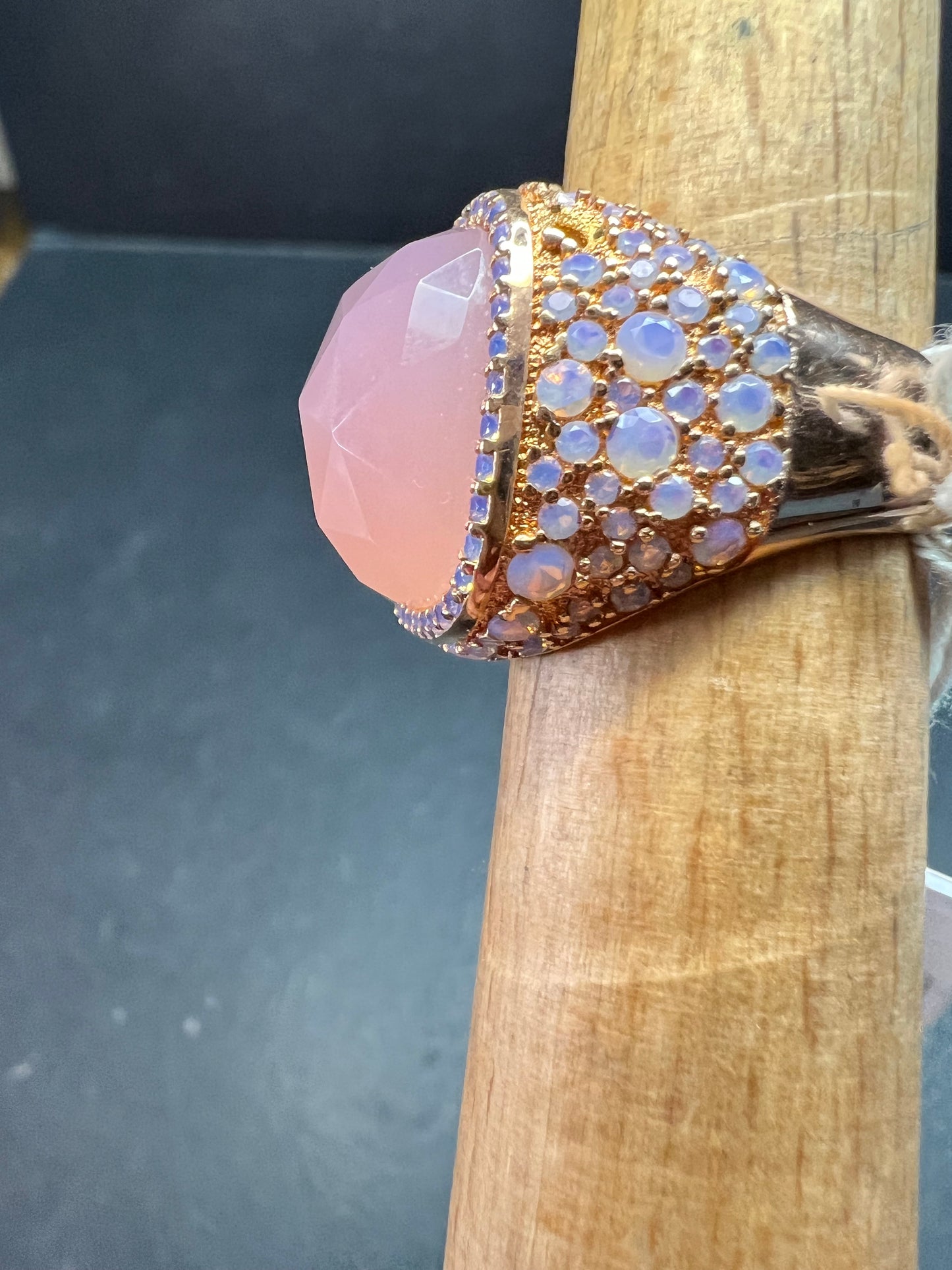 Pink Chalcedony Statement Ring 18K Rose Gold Plated Size 7.5 NWT
