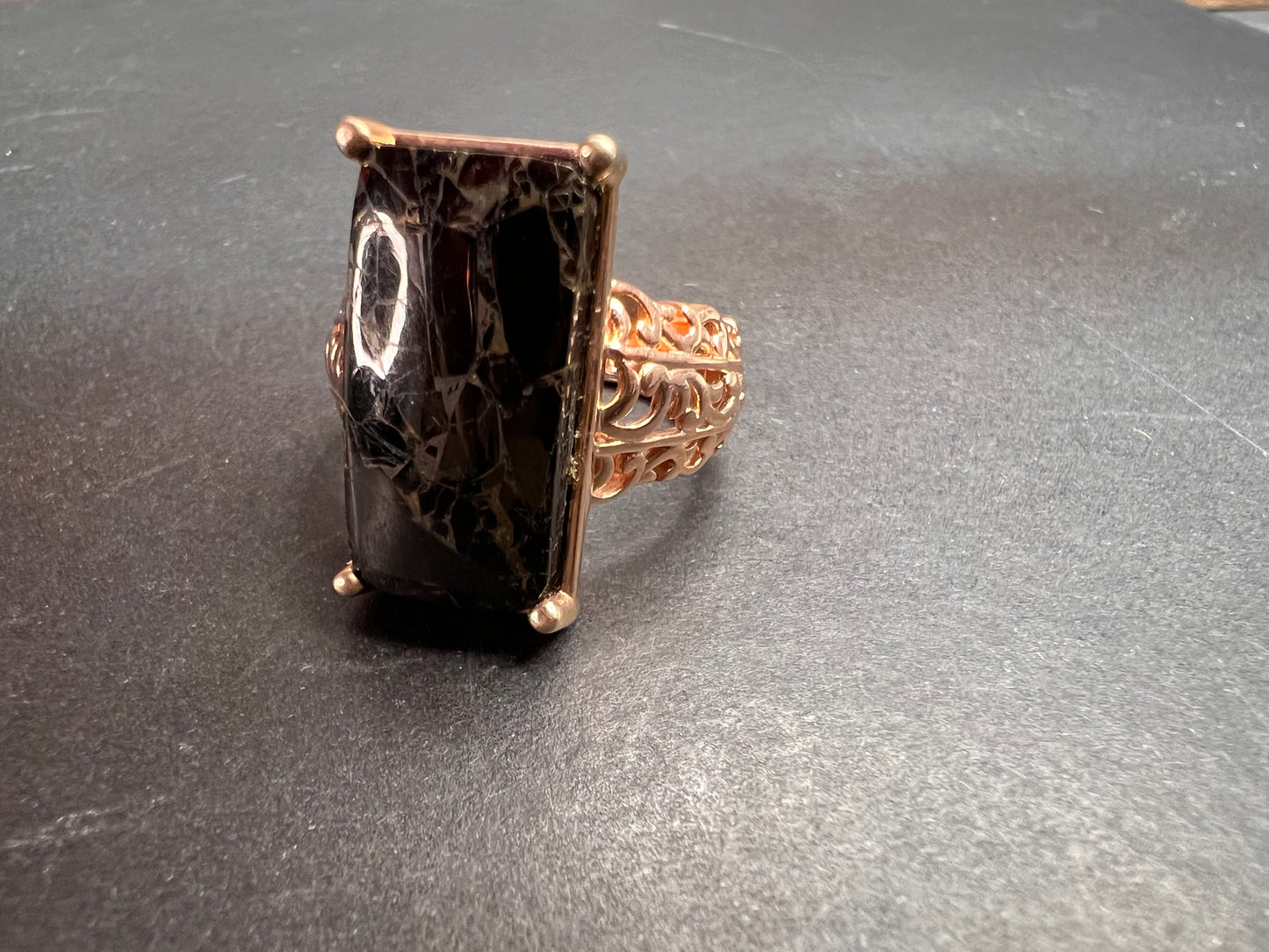 NEW Shungite in Matrix rose gold over copper ring size 9