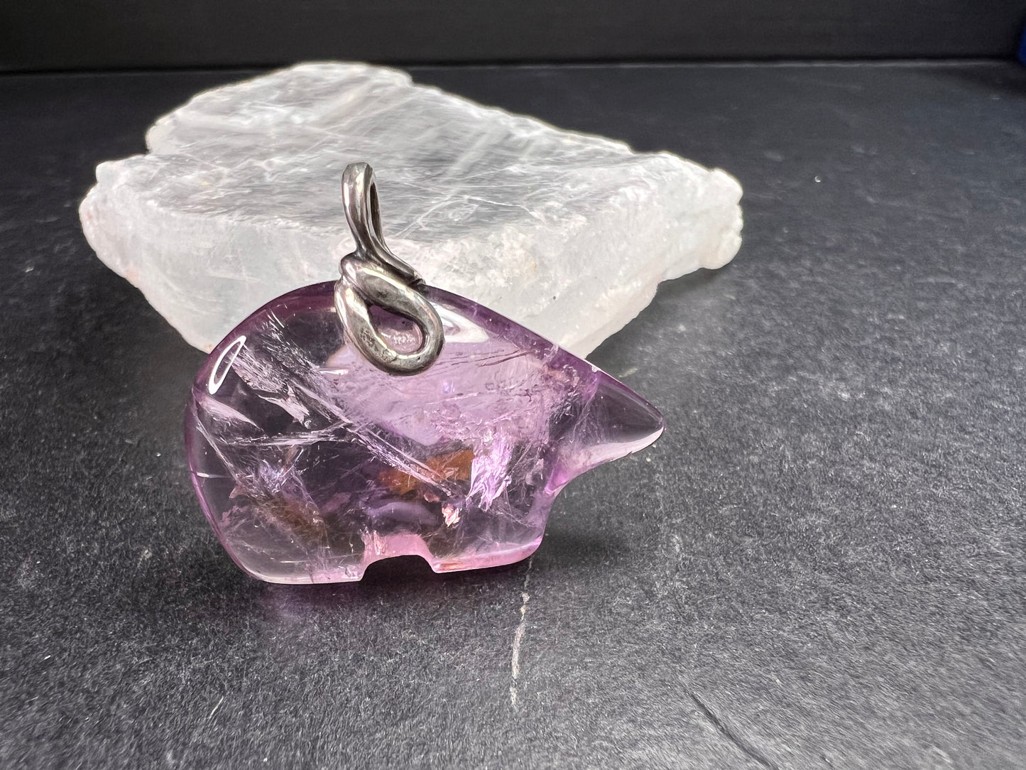 Vintage Sterling Silver Natural Amethyst Bear Pendant 7.16g