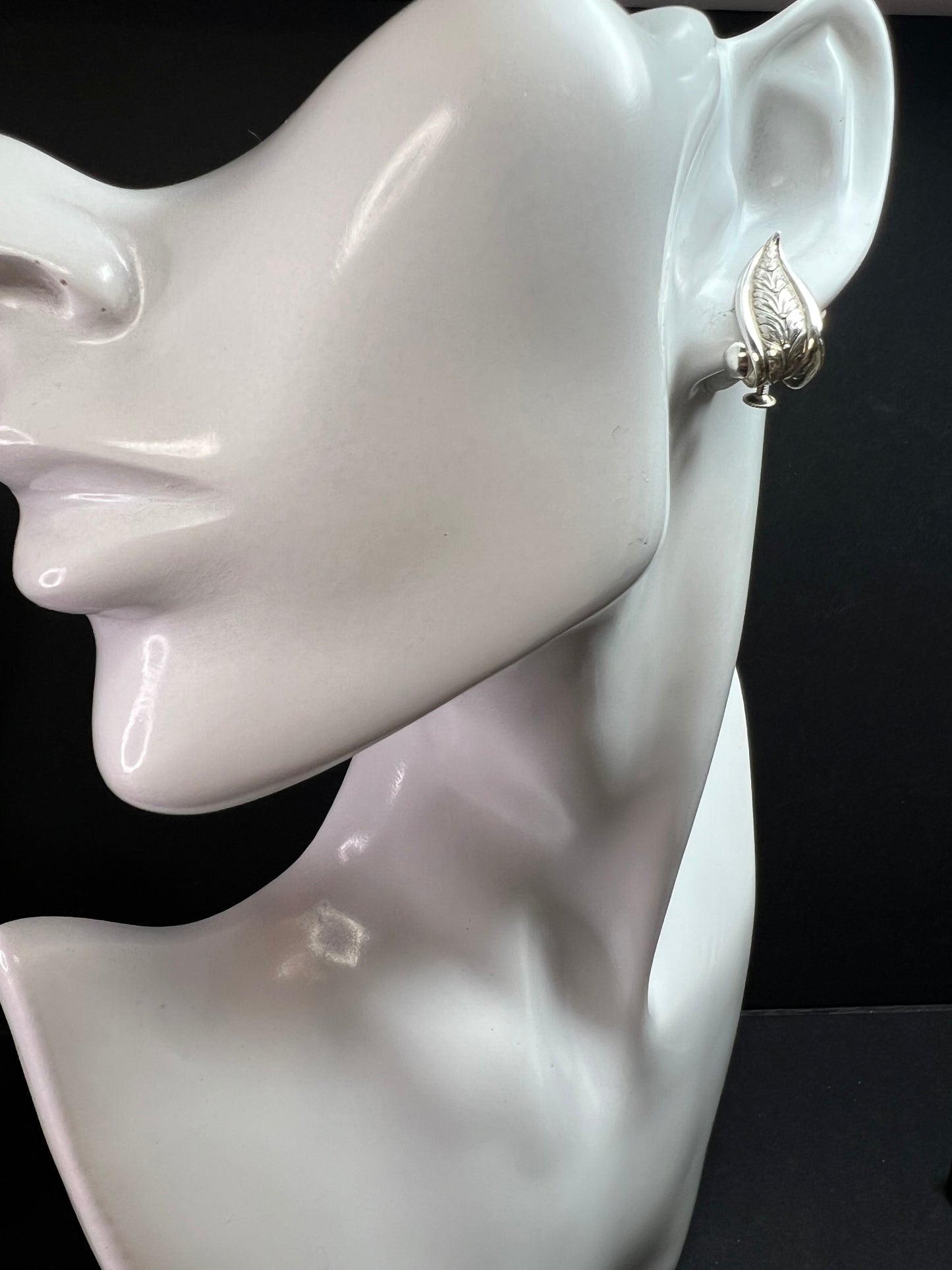 Vintage Forstner Sterling Silver Leaf Screwback Earrings Mid Century