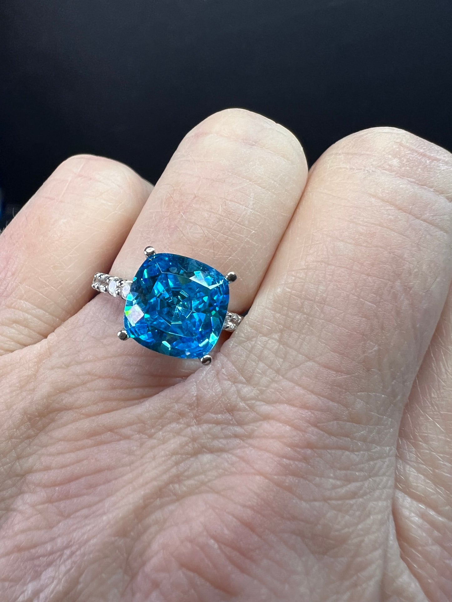 Vintage 14K White Gold Cushion Cut CZ Engagement Ring Size 7