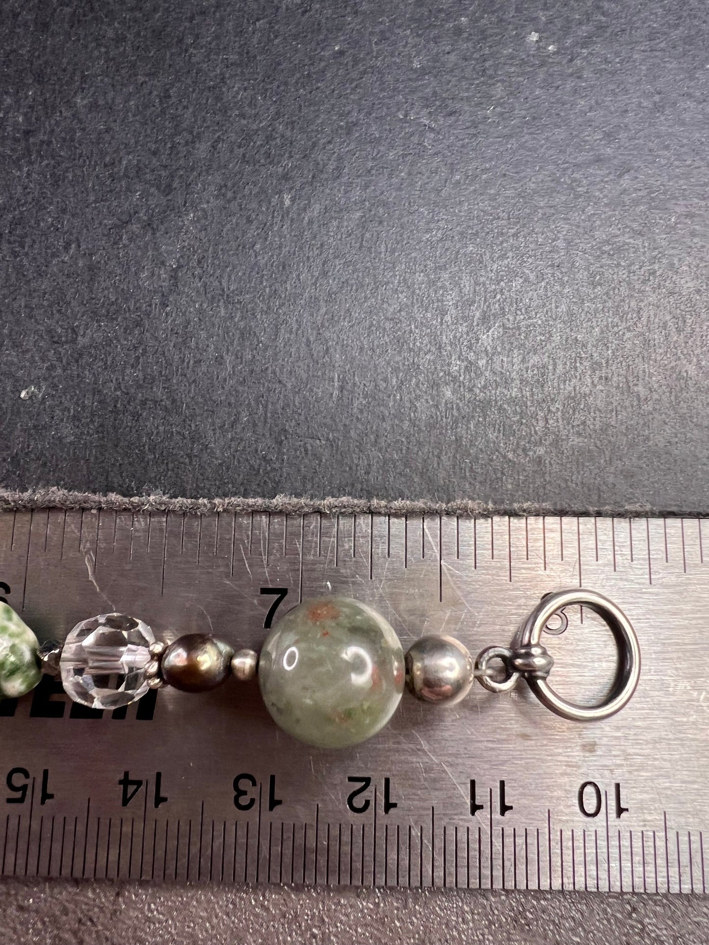 Vintage sterling silver, semi precious stones and glass toggle 8 inch bracelet