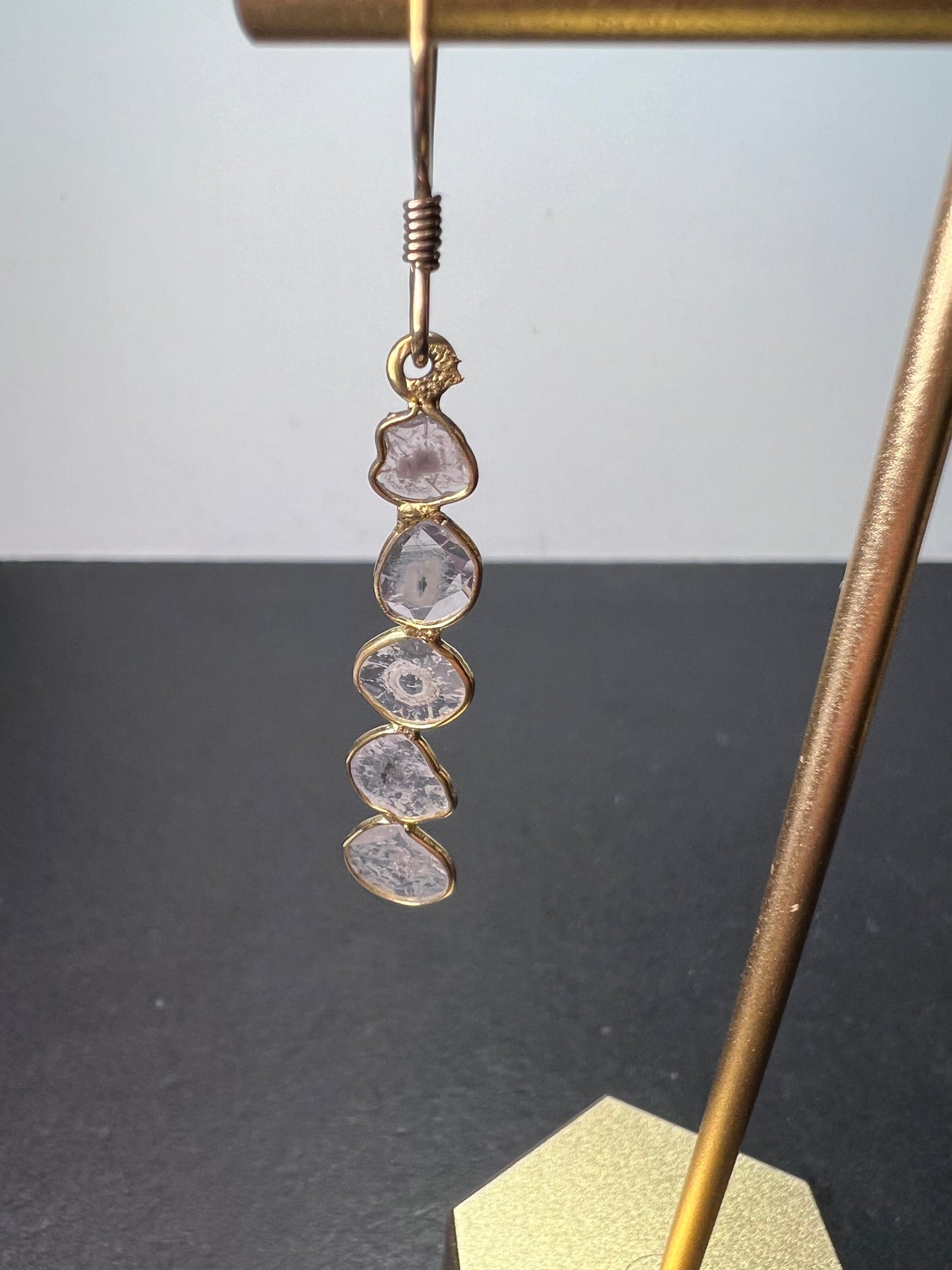 Polki diamond slice dangle earrings in gold over sterling