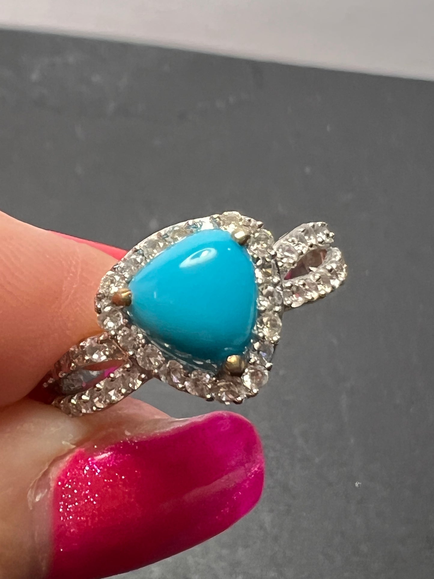 American sleeping beauty turquoise and zircon ring in platinum over sterling silver 2.60 ctw size 8