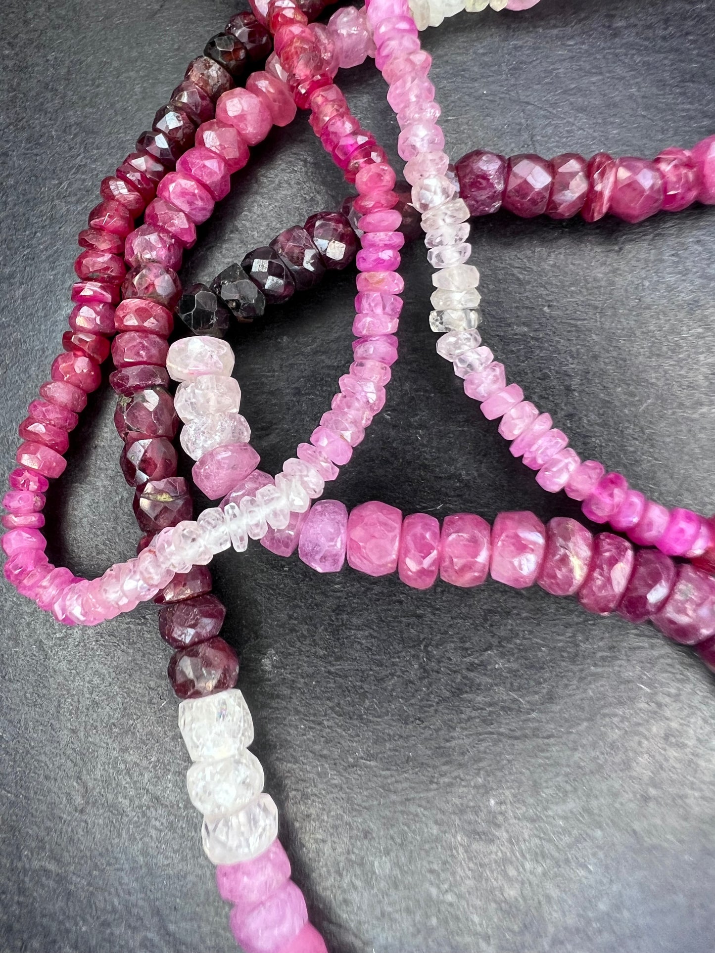 Ombre Red and Pink Ruby & sapphire graduated Faceted Rondelles Bead necklace*NEW*