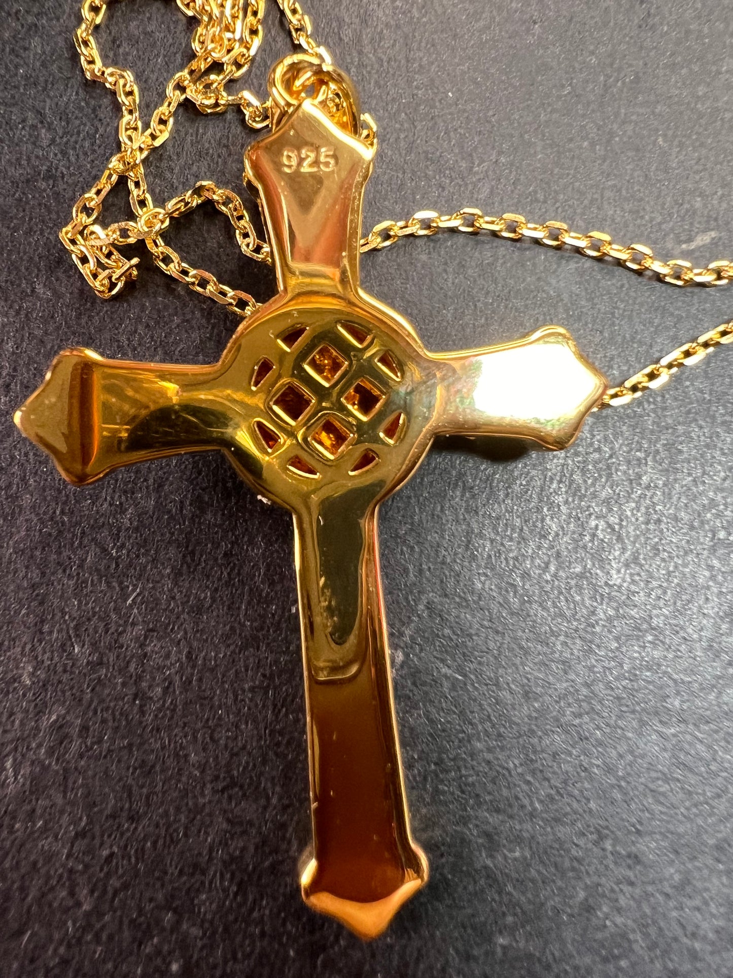 NEW Baltic Amber cross pendant in gold over sterling silver