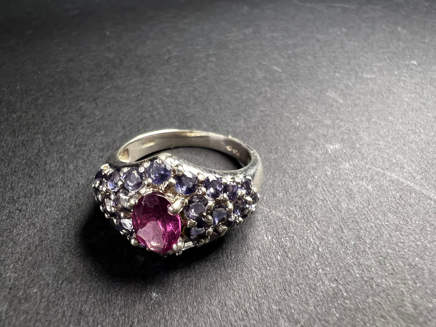 Pink Tourmaline Tanzanite Sterling Silver Cluster Ring Size 7