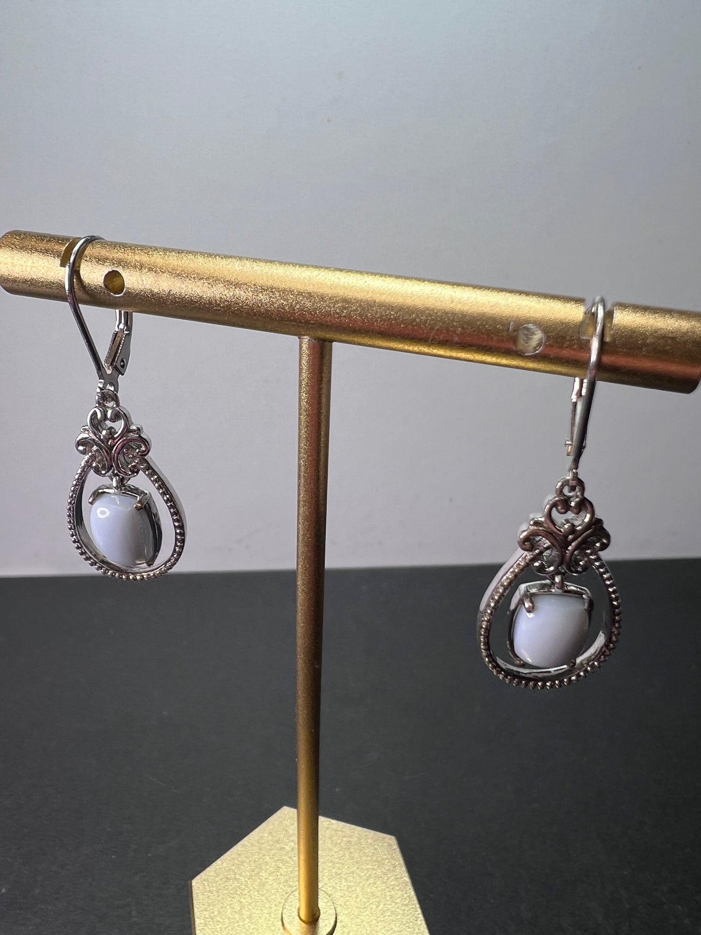 Blue opal Sterling silver dangle earrings