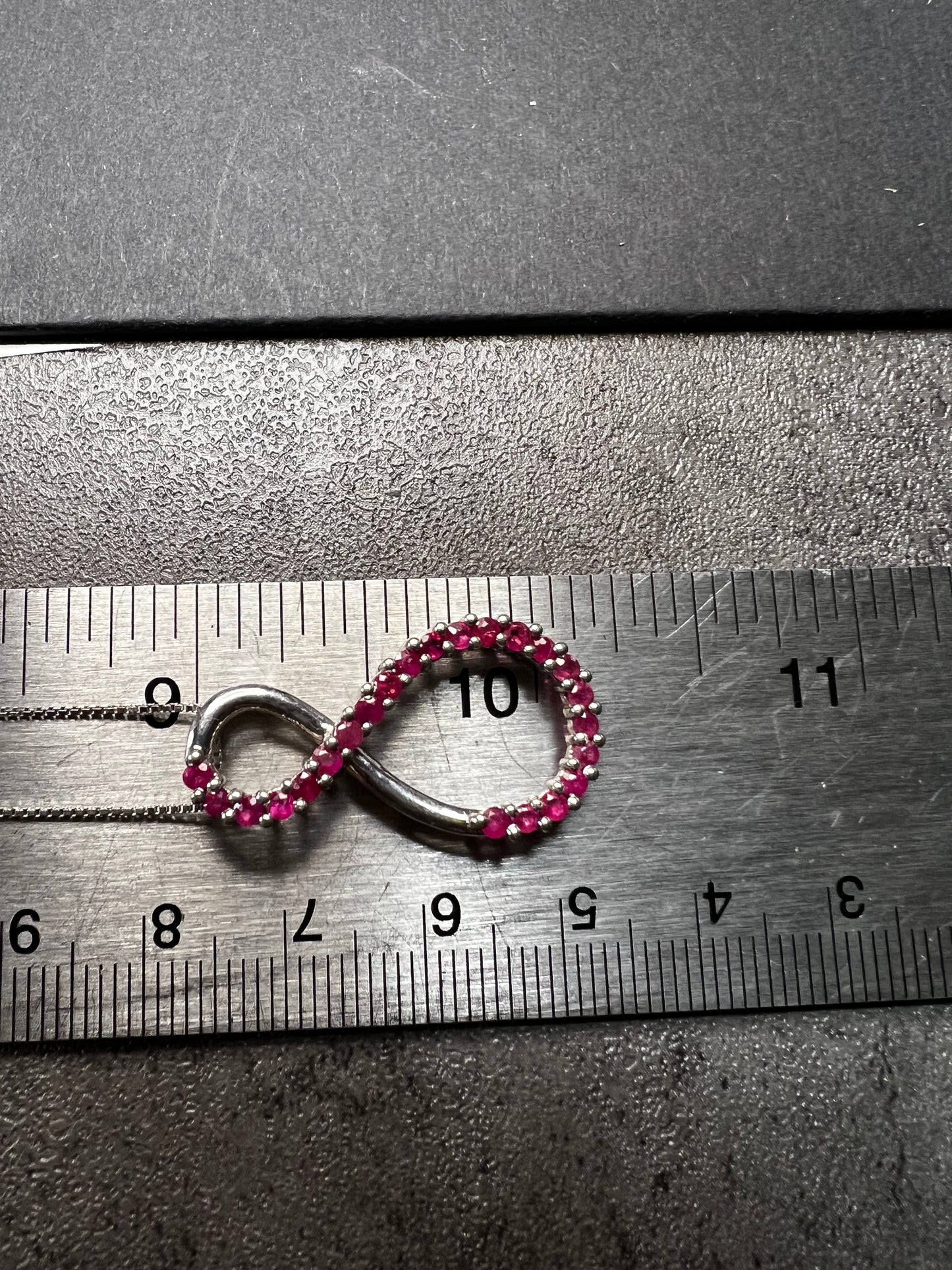 Vintage Ruby Infinity Pendant Necklace Sterling Silver 18” Chain