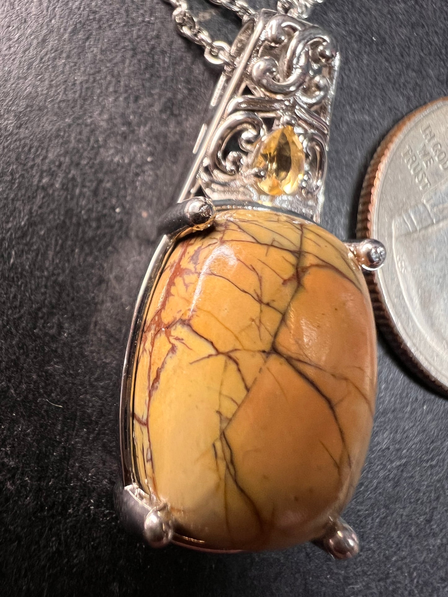 NEW Cherry Creek Jasper and citrine pendant in platinum over stainless steel