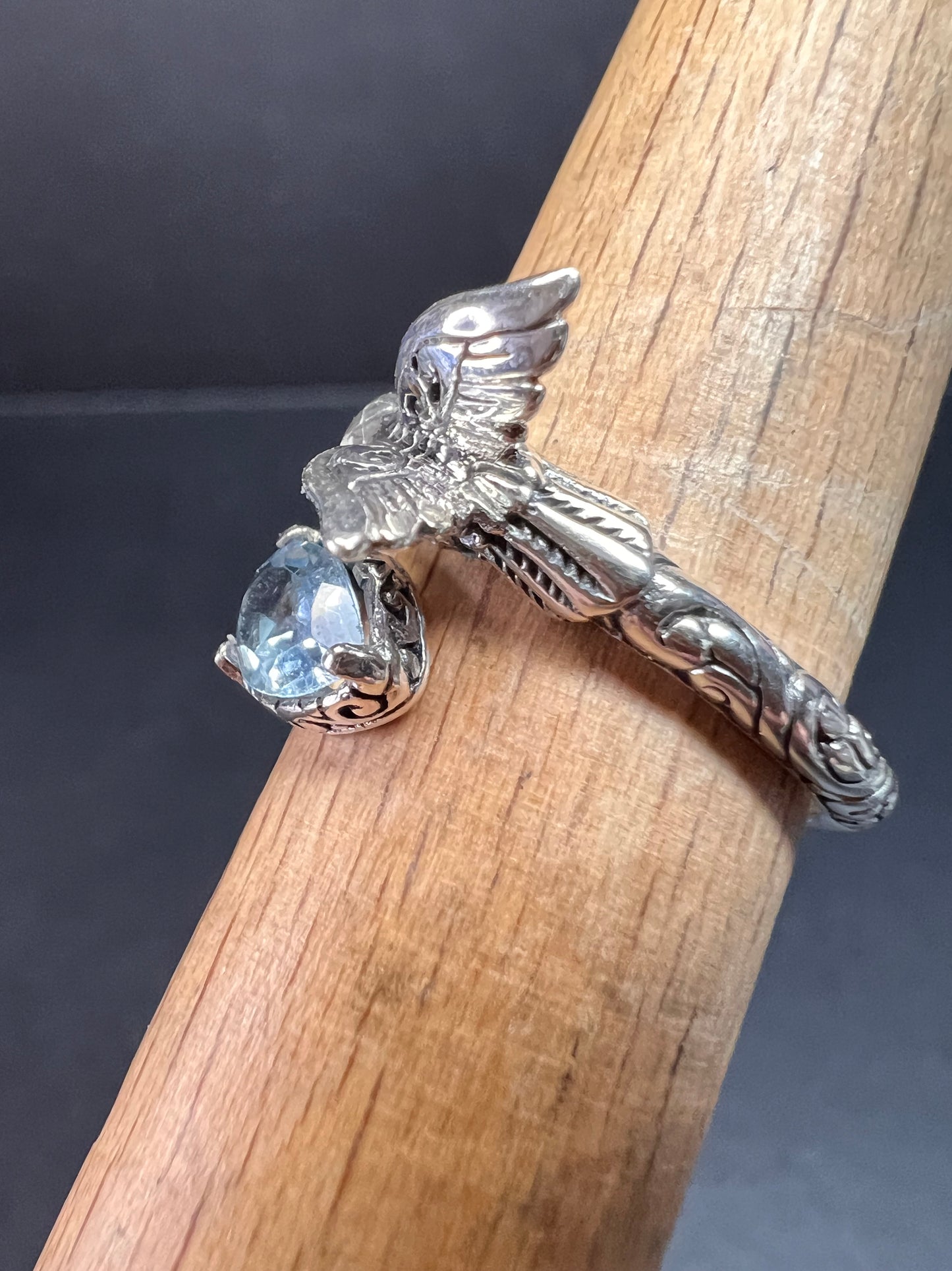 NEW Blue topaz hummingbird Bali sterling silver ring size 7