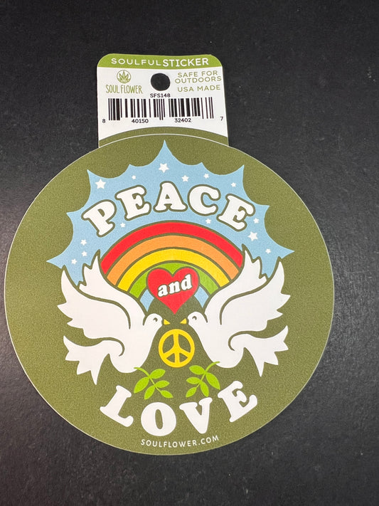 Soul Flower “Peace and Love” Round Sticker – Outdoor Safe USA Made
