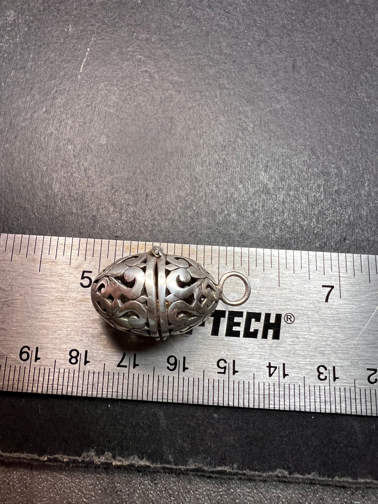 Vintage Sterling Silver Filigree Egg Locket Charm