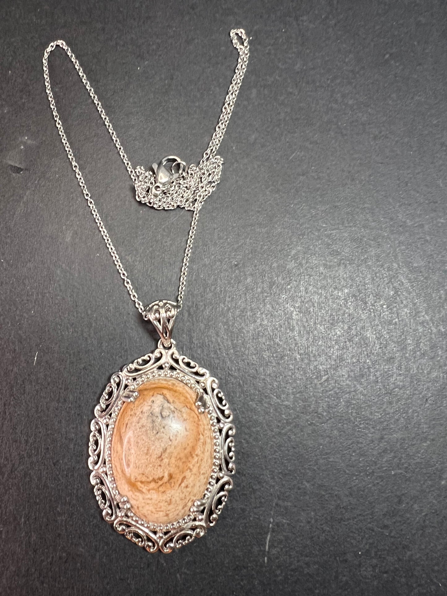 NEW picture jasper pendant in stainless steel with chain