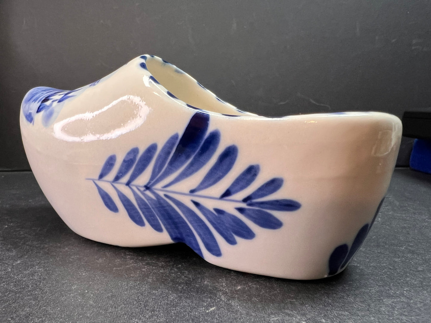 Vintage Blue White Delft Style Ceramic Dutch Clog Souvenir Trinket Dish 4"