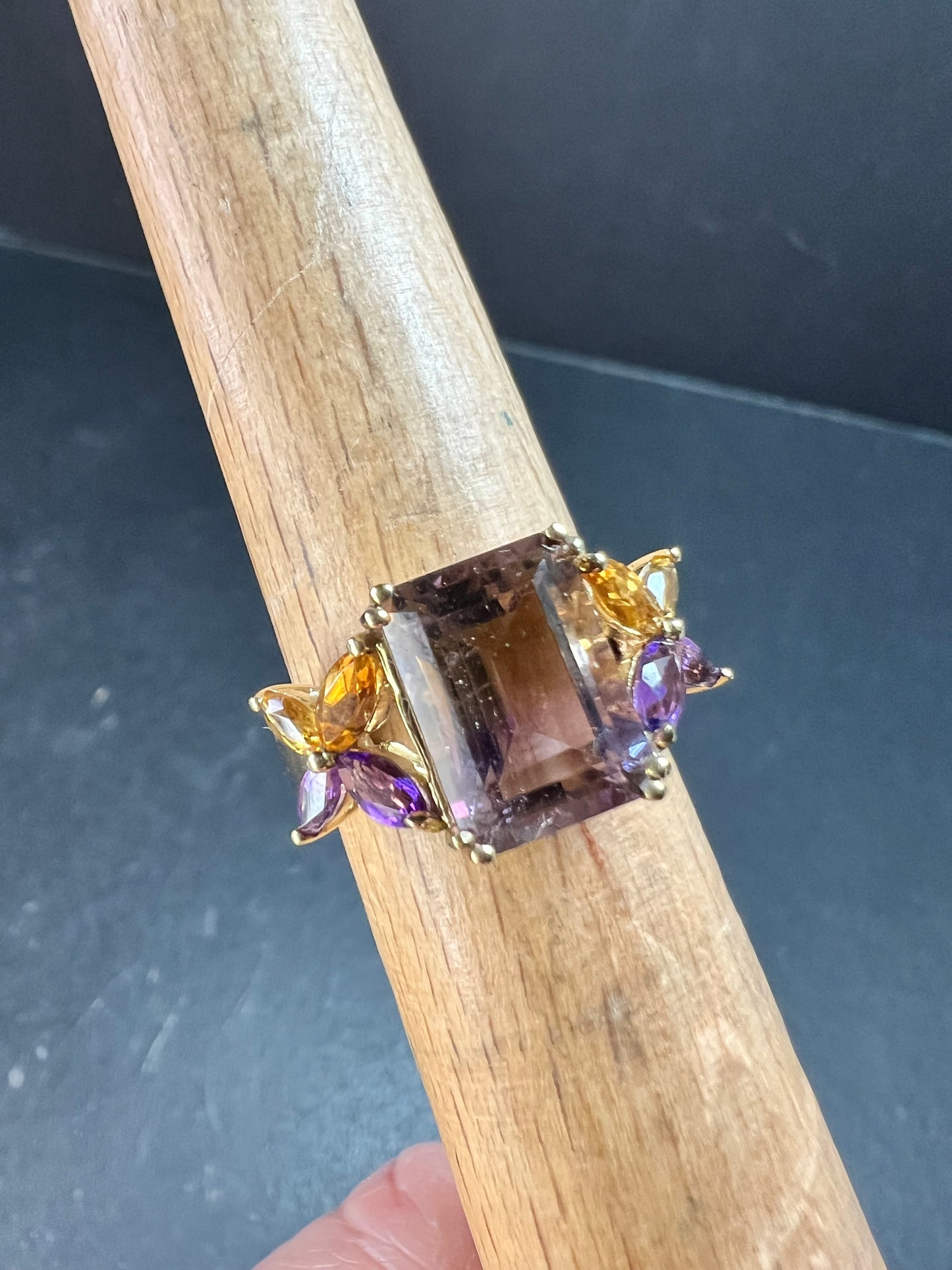 Ametrine Citrine Amethyst Ring Gold Plated 925 Size 7