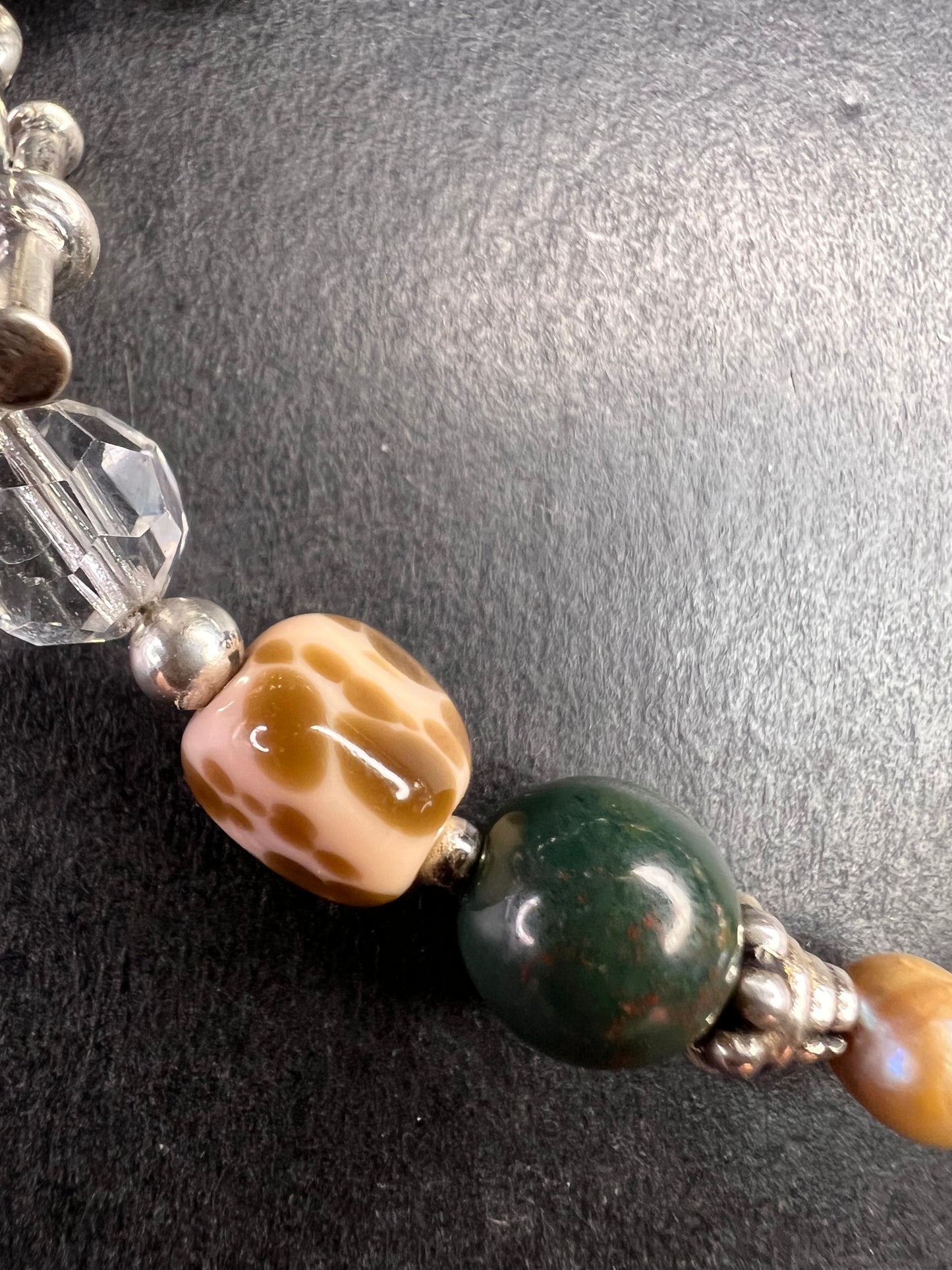 Vintage sterling silver, semi precious stones and glass toggle 8 inch bracelet