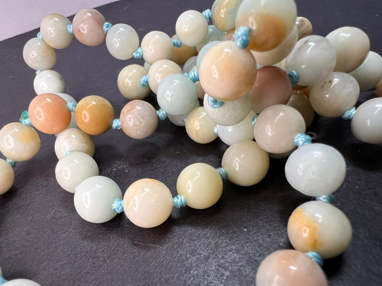 Amazonite knotted mala style endless necklace