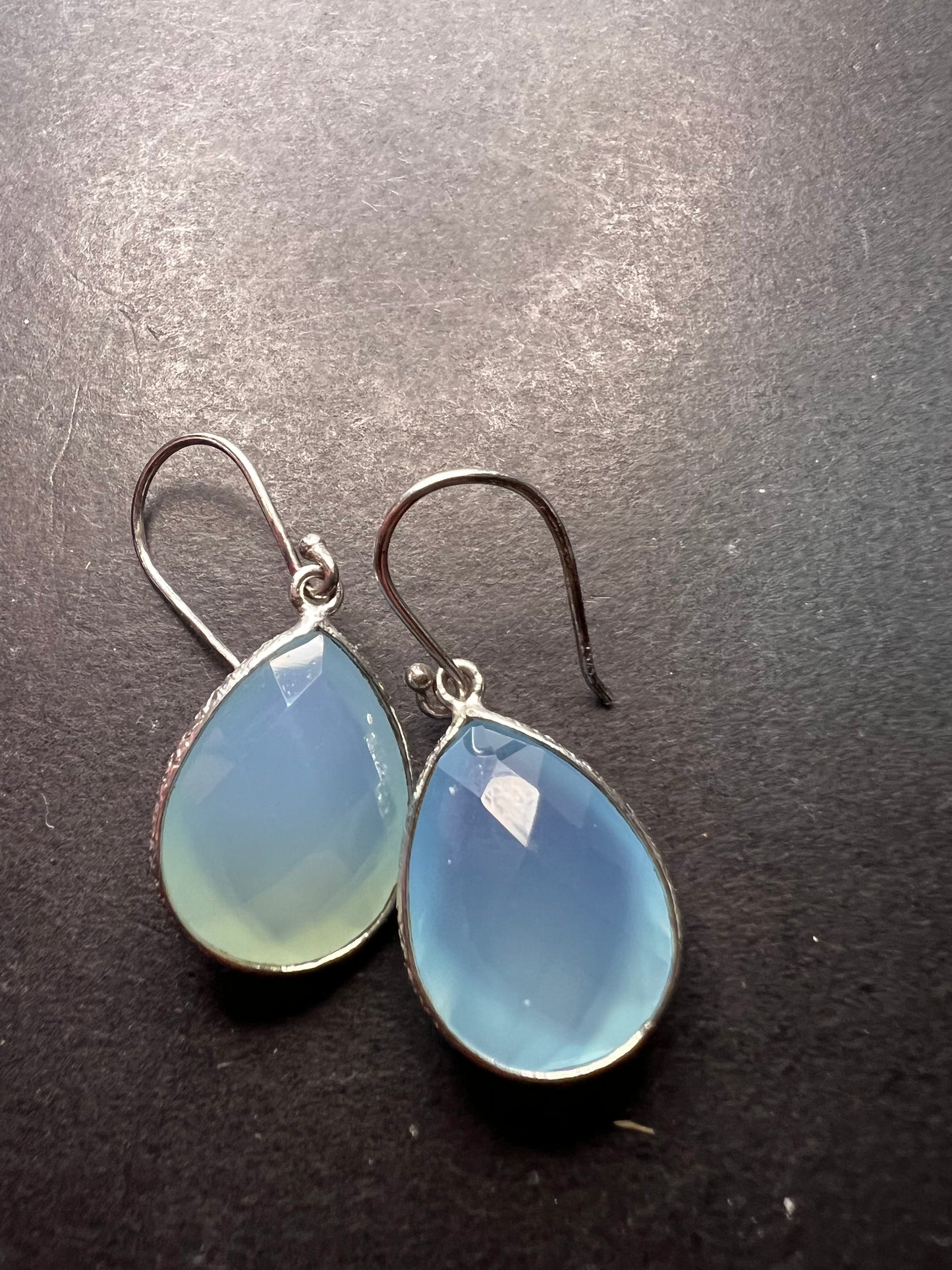 Aqua chalcedony sterling silver teardrop earrings