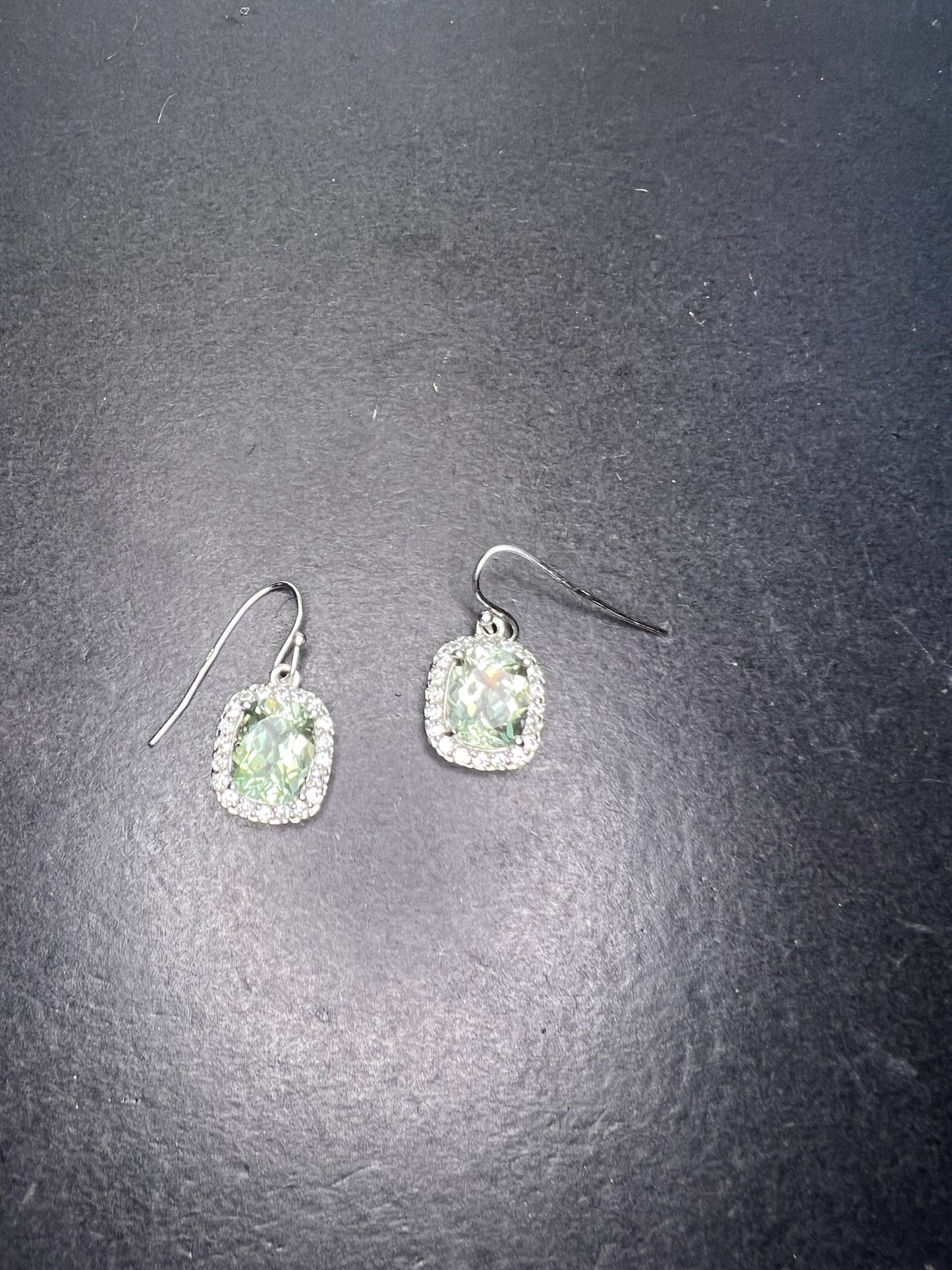 Prasiolite and zircon sterling silver halo earrings