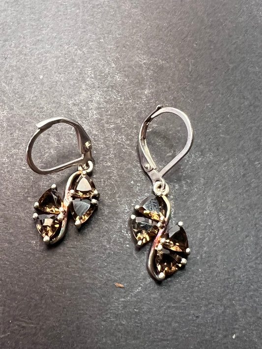 Smoky quartz sterling silver lever back earrings