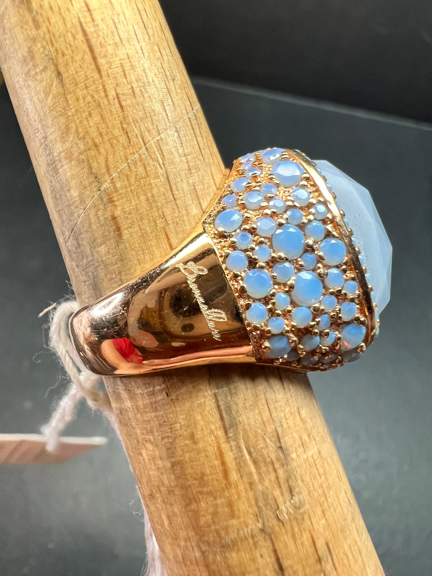 New With Tag Blue Lace Agate 18K Rose Gold Plated Ring Size 7