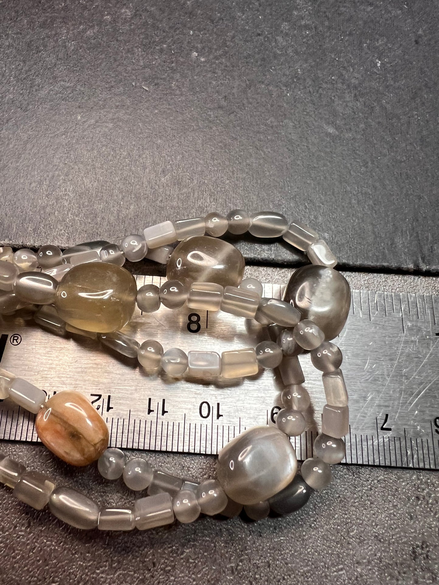 NEW Nate & Etan grey moonstone triple strand necklace with sterling silver clasp