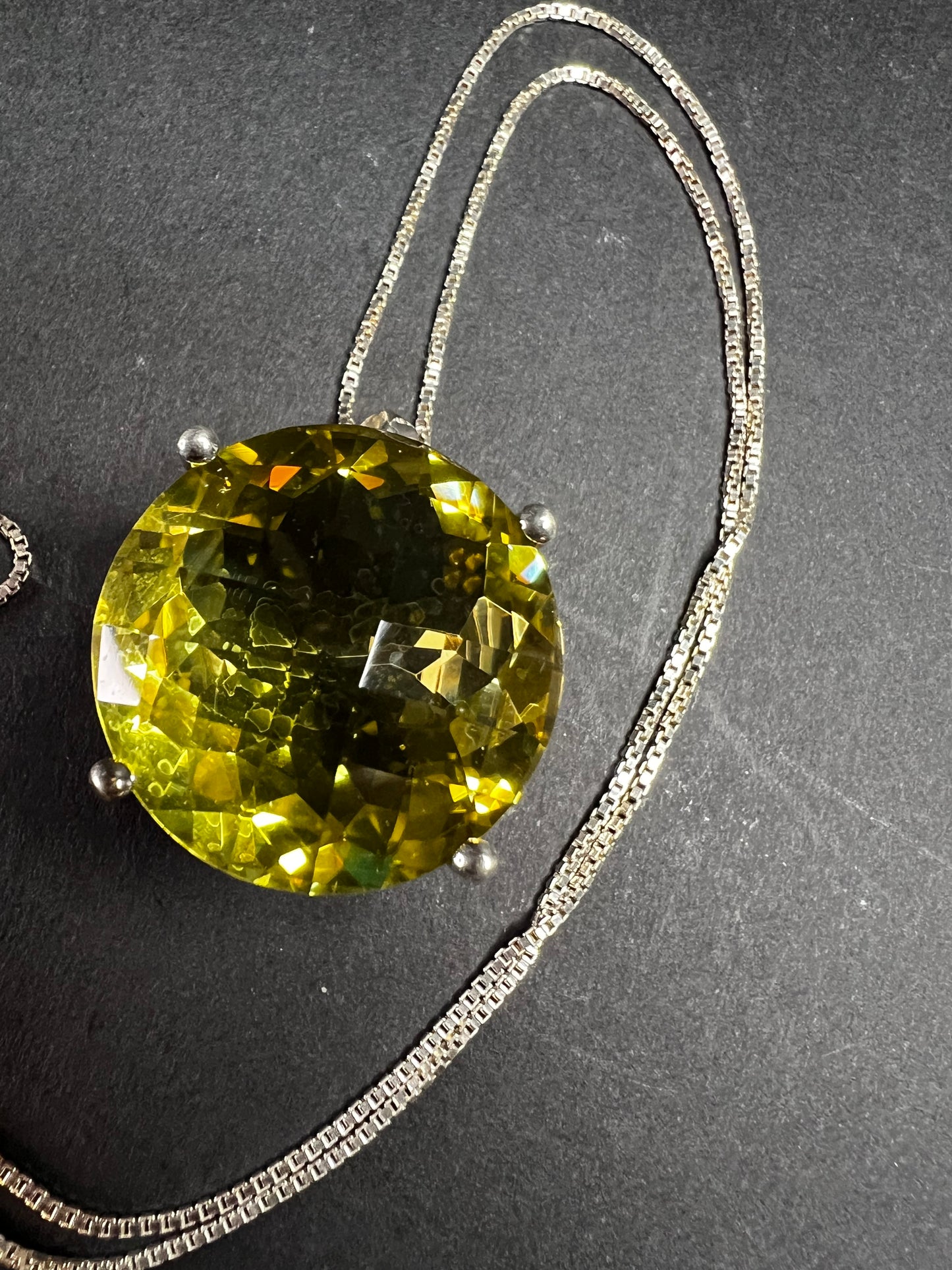 Huge Lemon Quartz Sterling Silver Statement Pendant Necklace 18” Chain