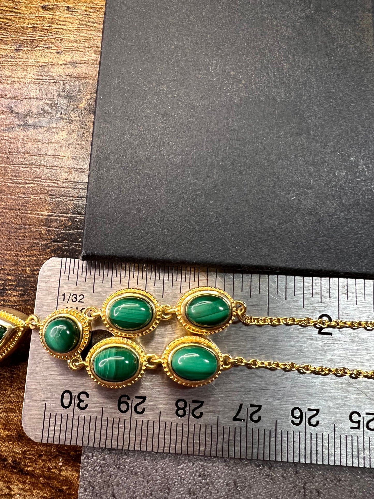 NEW Malachite necklace in yellow gold over brass 18-22inch