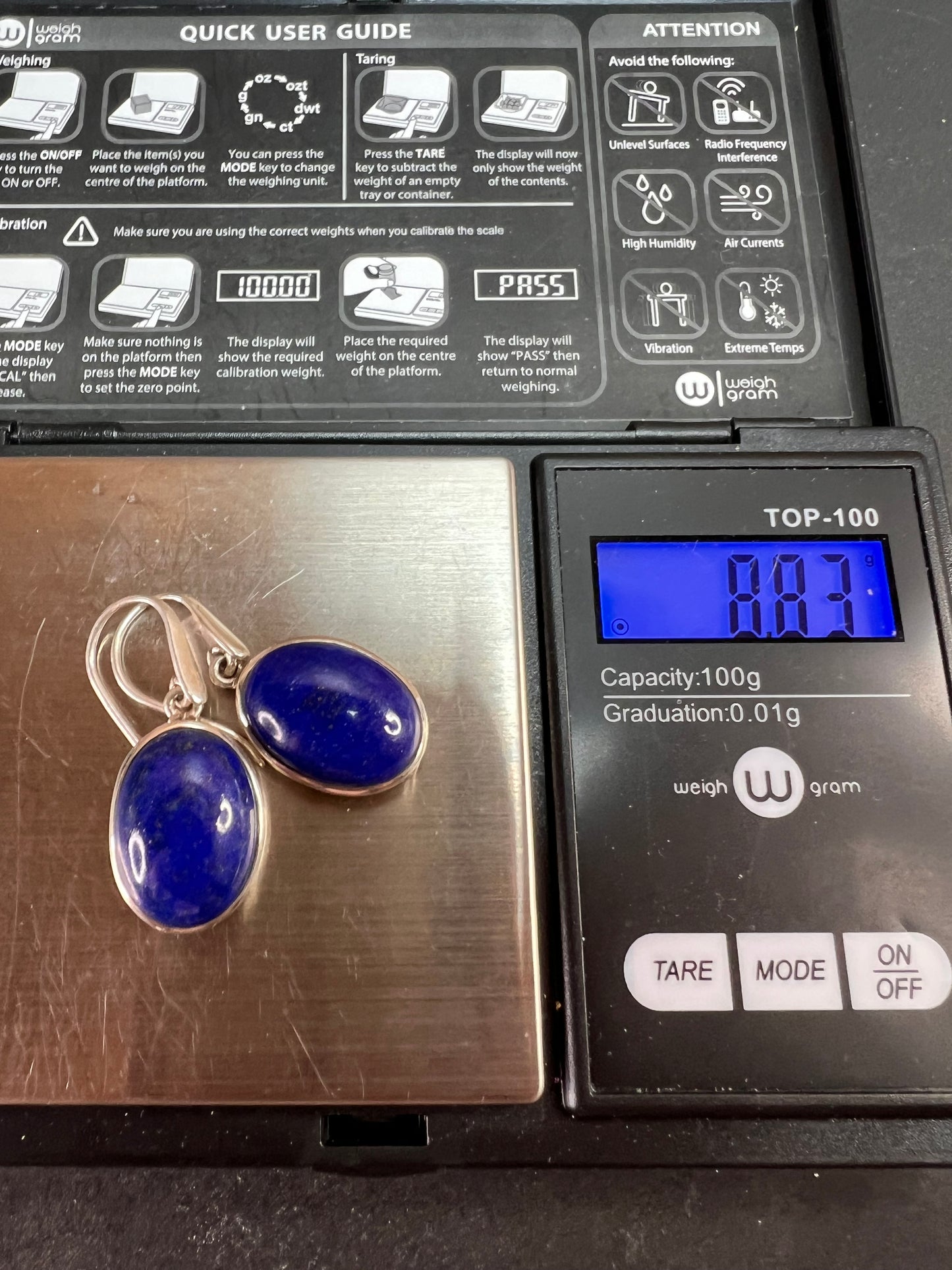 NEW Lapis lazuli sterling silver earrings 8.83 grams