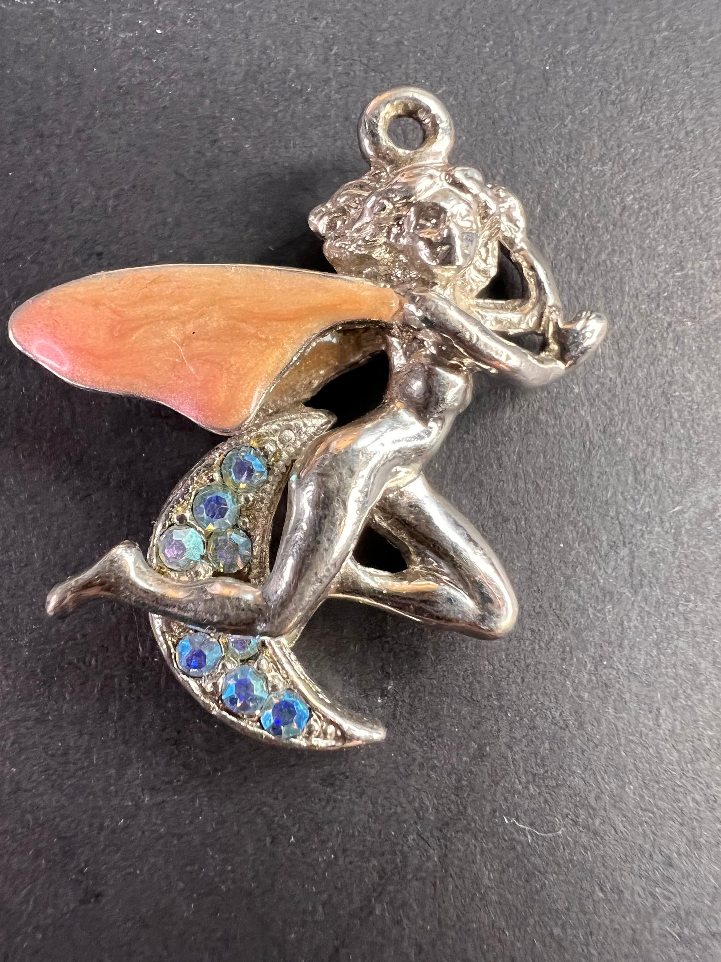 Vintage Kirk’s Folly Fairy Moon Pendant Aurora Borealis Rhinestones