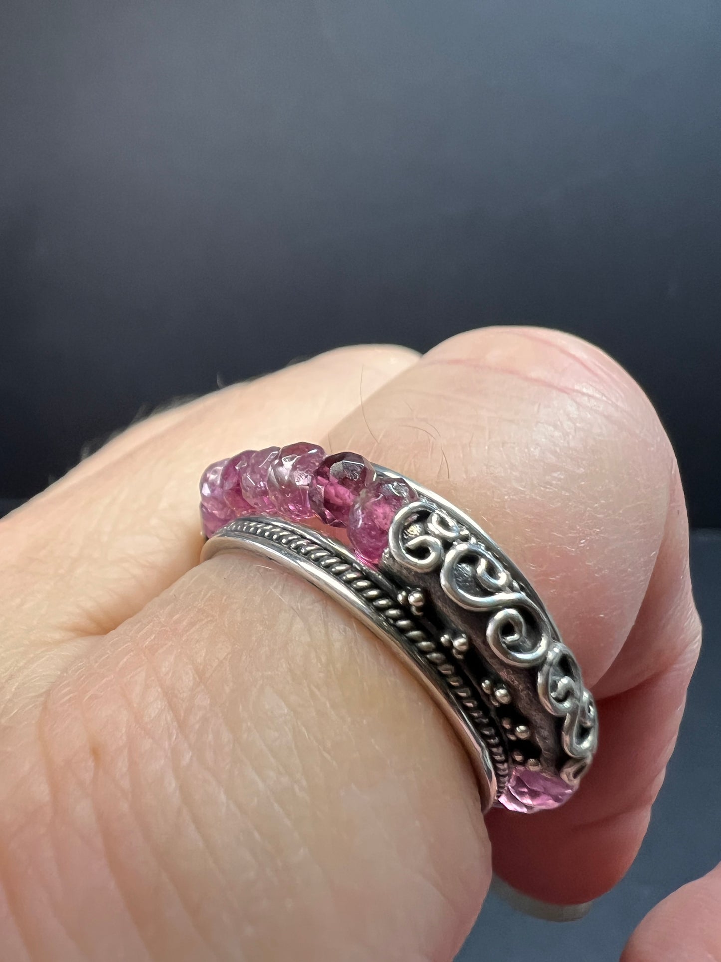 Vintage Suarti pink tourmaline Bali sterling silver 18k gold ring size 9