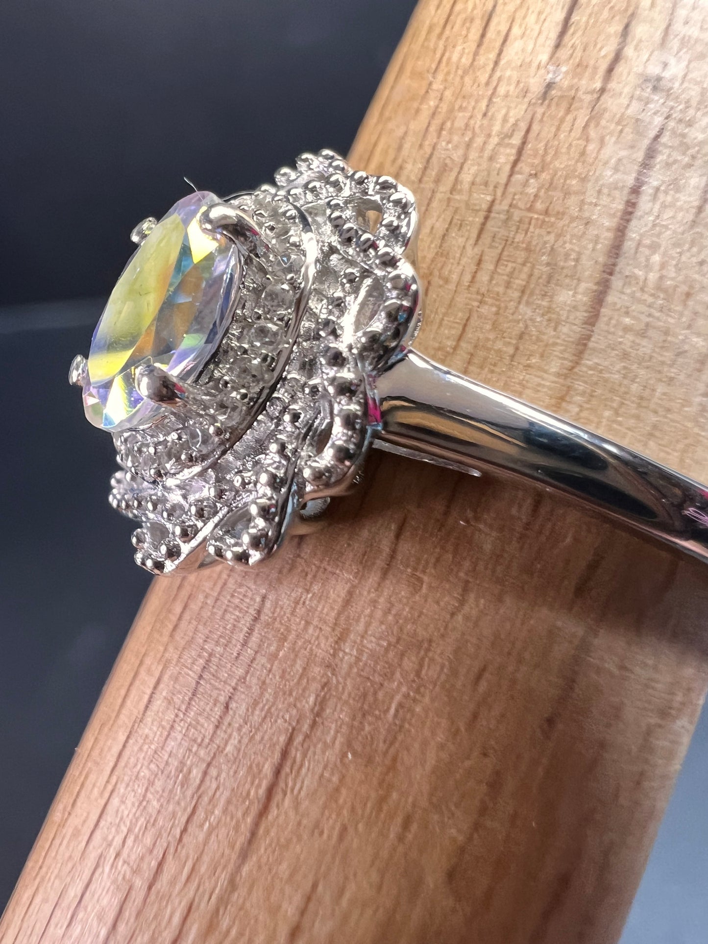 NEW Mercury Mystic topaz and zircon celestial halo ring in rhodium over sterling silver size 10