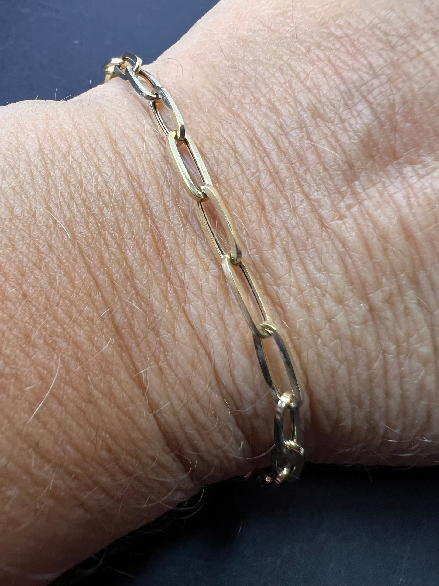 Italian 10k yellow gold paper clip heart bracelet with heart toggle