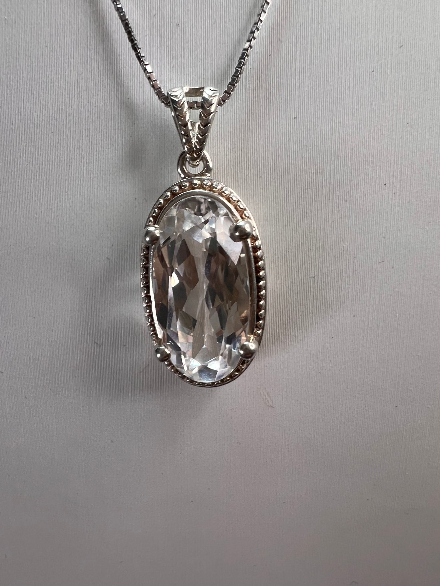 Lab white sapphire sterling silver pendant and chain necklace