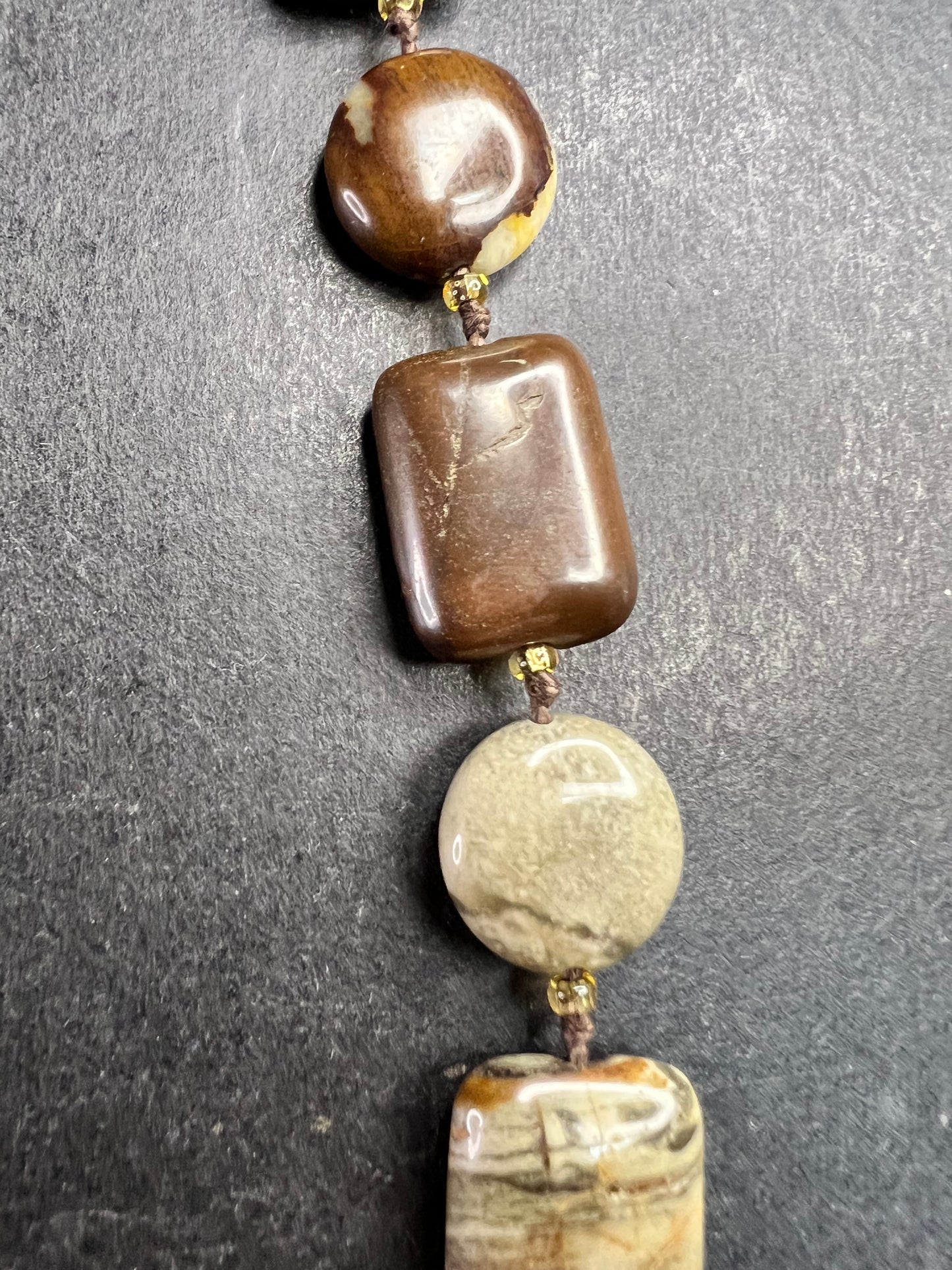Vintage Petrified Wood Bead Necklace 20” Fossil Wood Earth Tone Jewelry