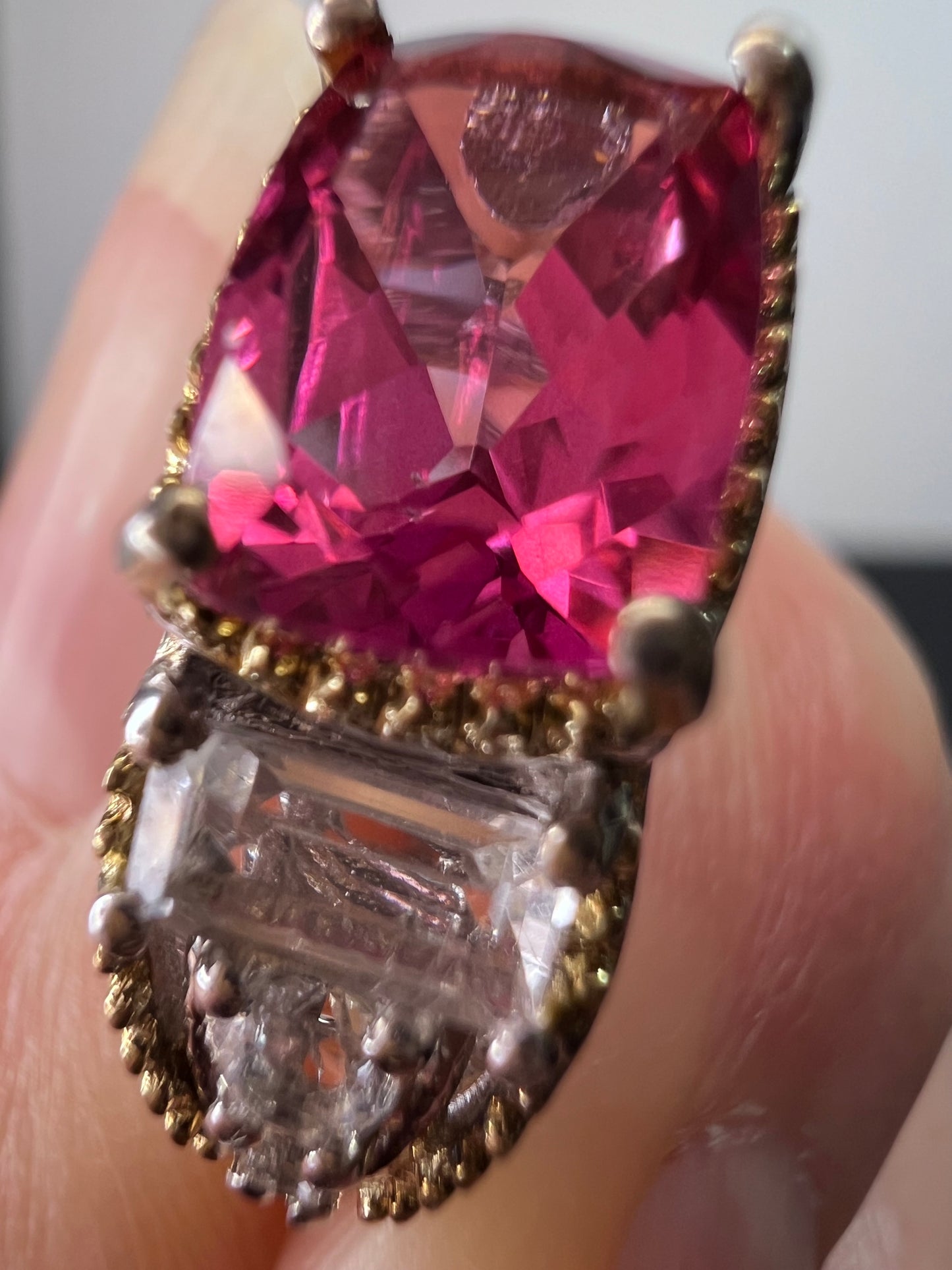 Pink spinel and white topaz sterling silver earrings