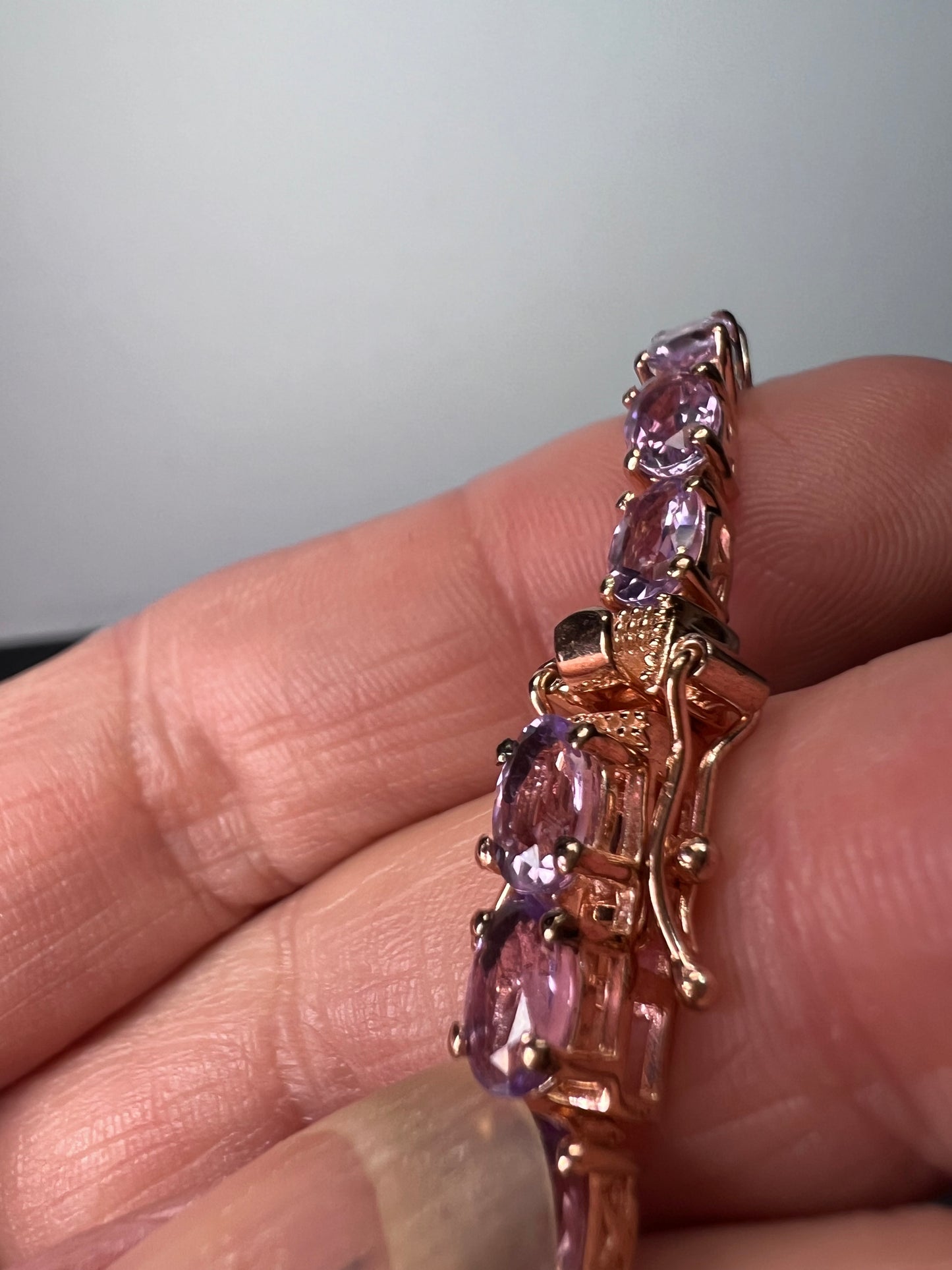 Rose de France amethyst tennis bracelet in 18k rose gold over sterling