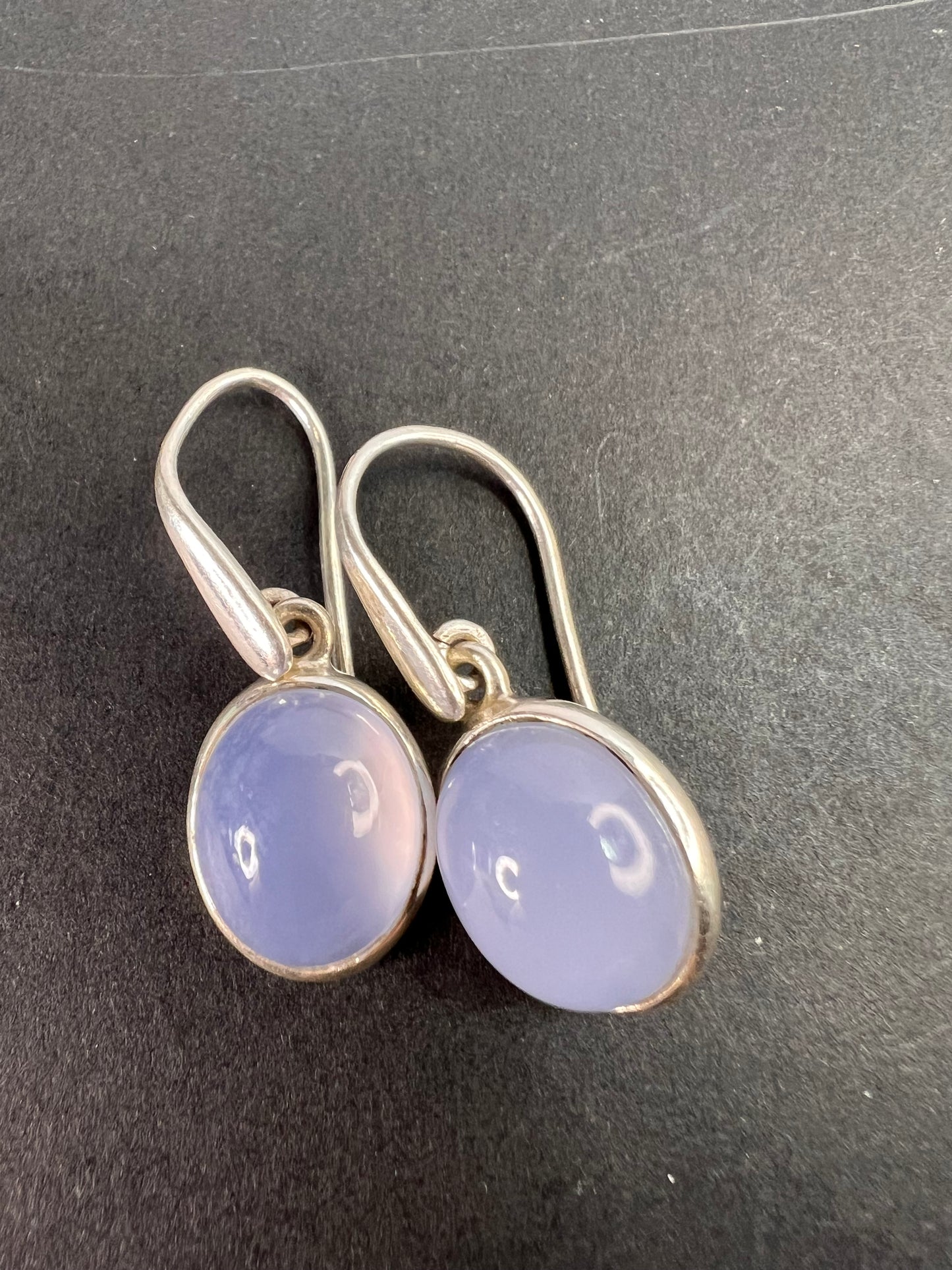 NEW blue chalcedony sterling silver circle drop earrings 5.08 grams