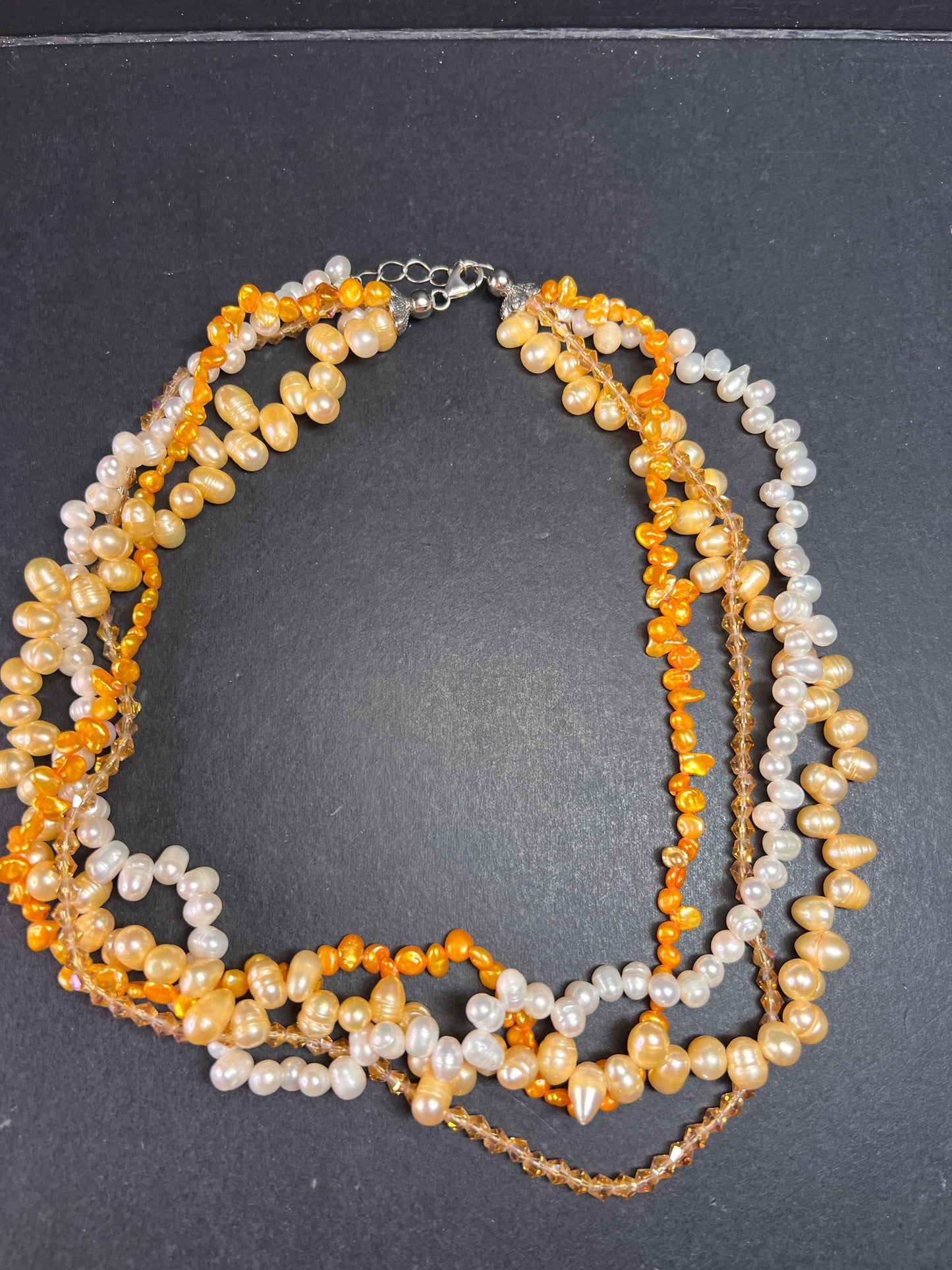 NEW yellow freshwater pearl multi strand necklace with sterling silver clasp