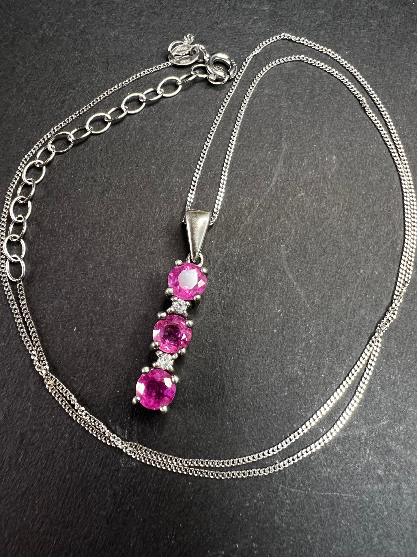 Pink Sapphire & White Topaz Sterling Silver Pendant Necklace 16-18”
